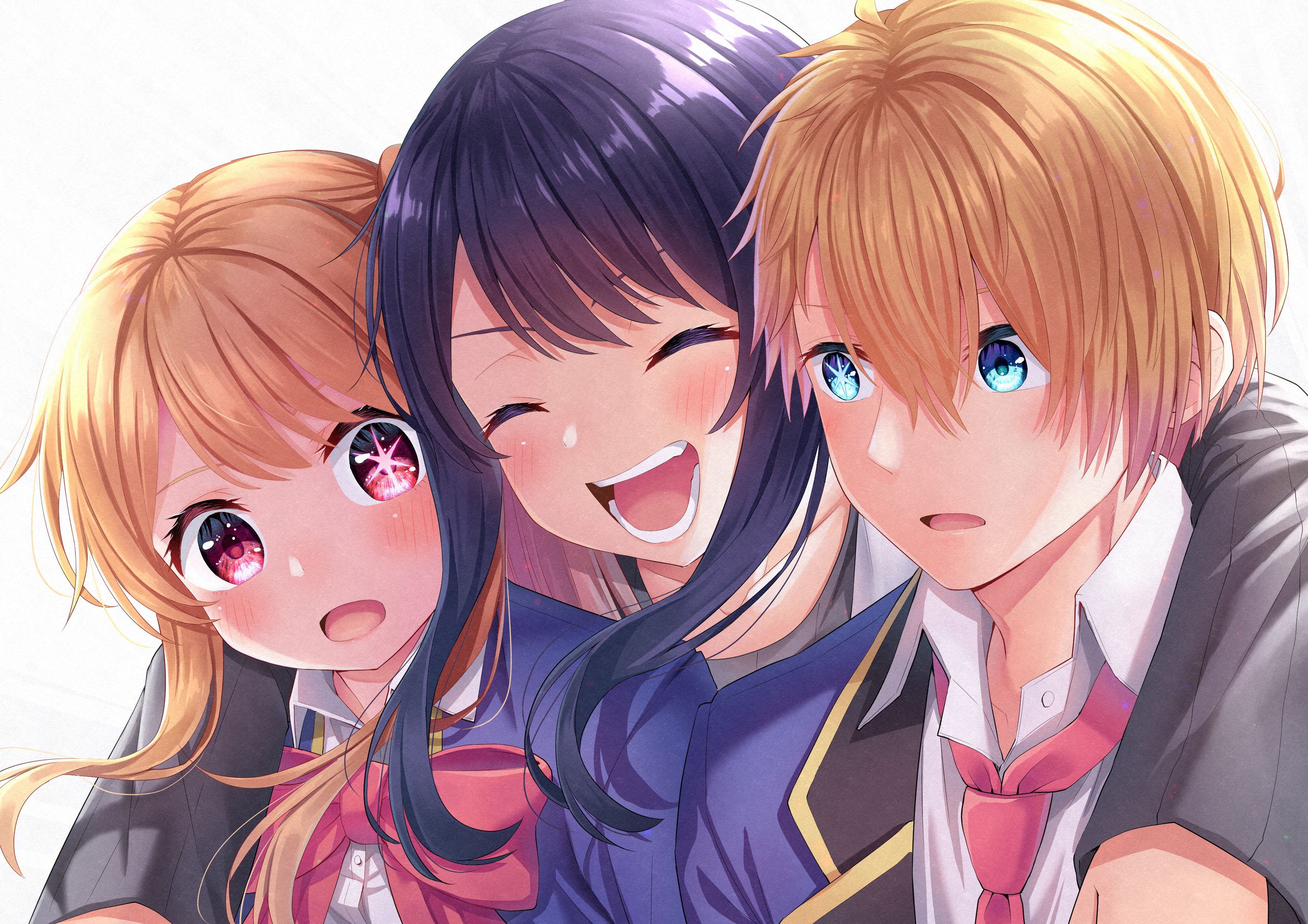 3508x2480 Oshi no Ko HD Wallpaper: Ruby, Aquamarine & Ai Hoshino in Vibrant Anime Stylex2480