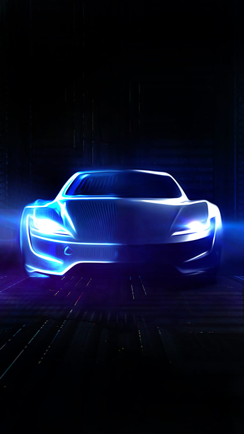 800x1422 Dark rider, Car, DARK, automotive, blue, fast, light, lights, neon, night, HD phone wallpaper