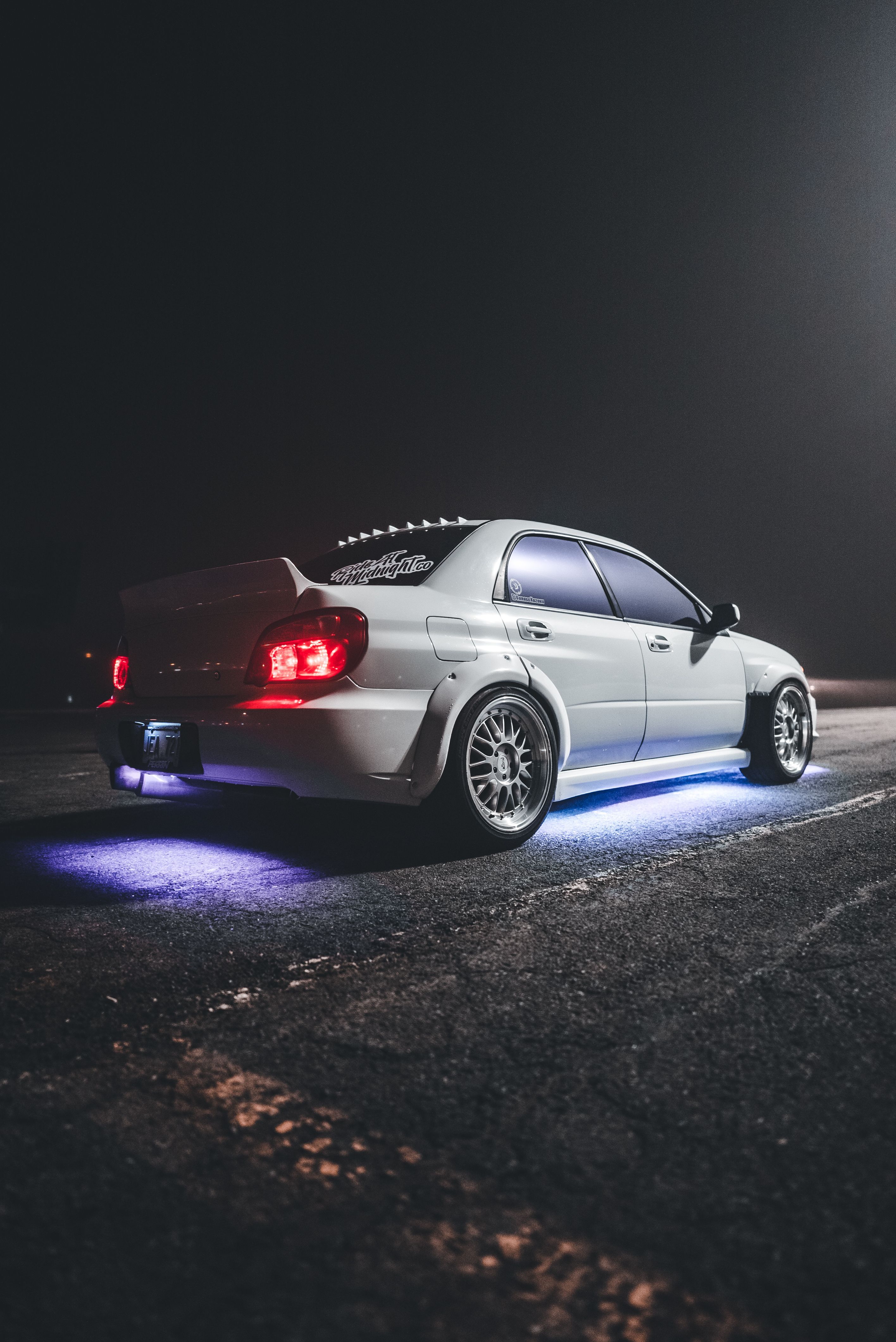 2832x4240 White Car with Neon Lights at Night · Free