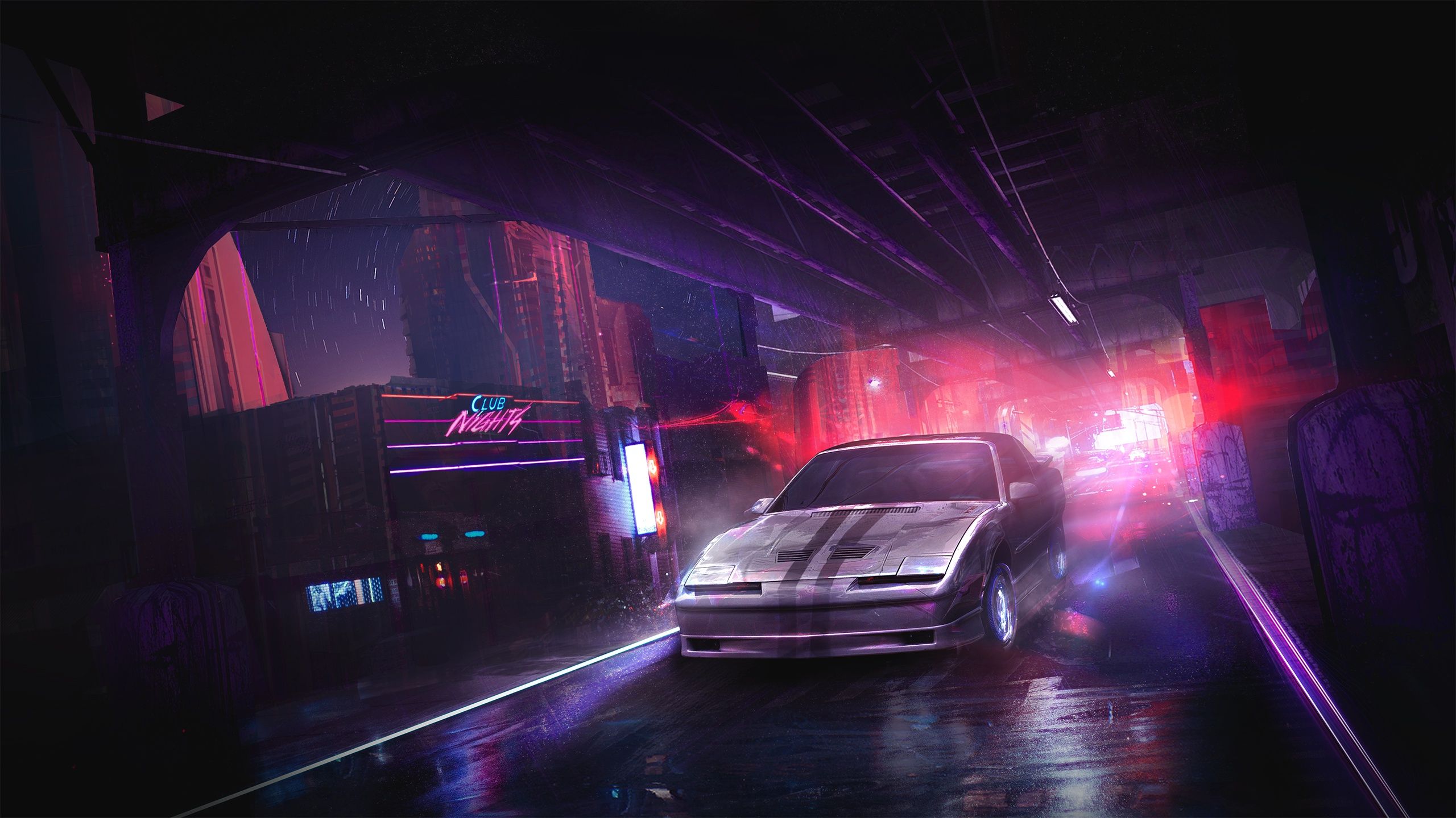2560x1440 Wallpaper club, auto, night, car, road, art, Neon, light for mobile and desktop, section арт, resolution 2560x1440