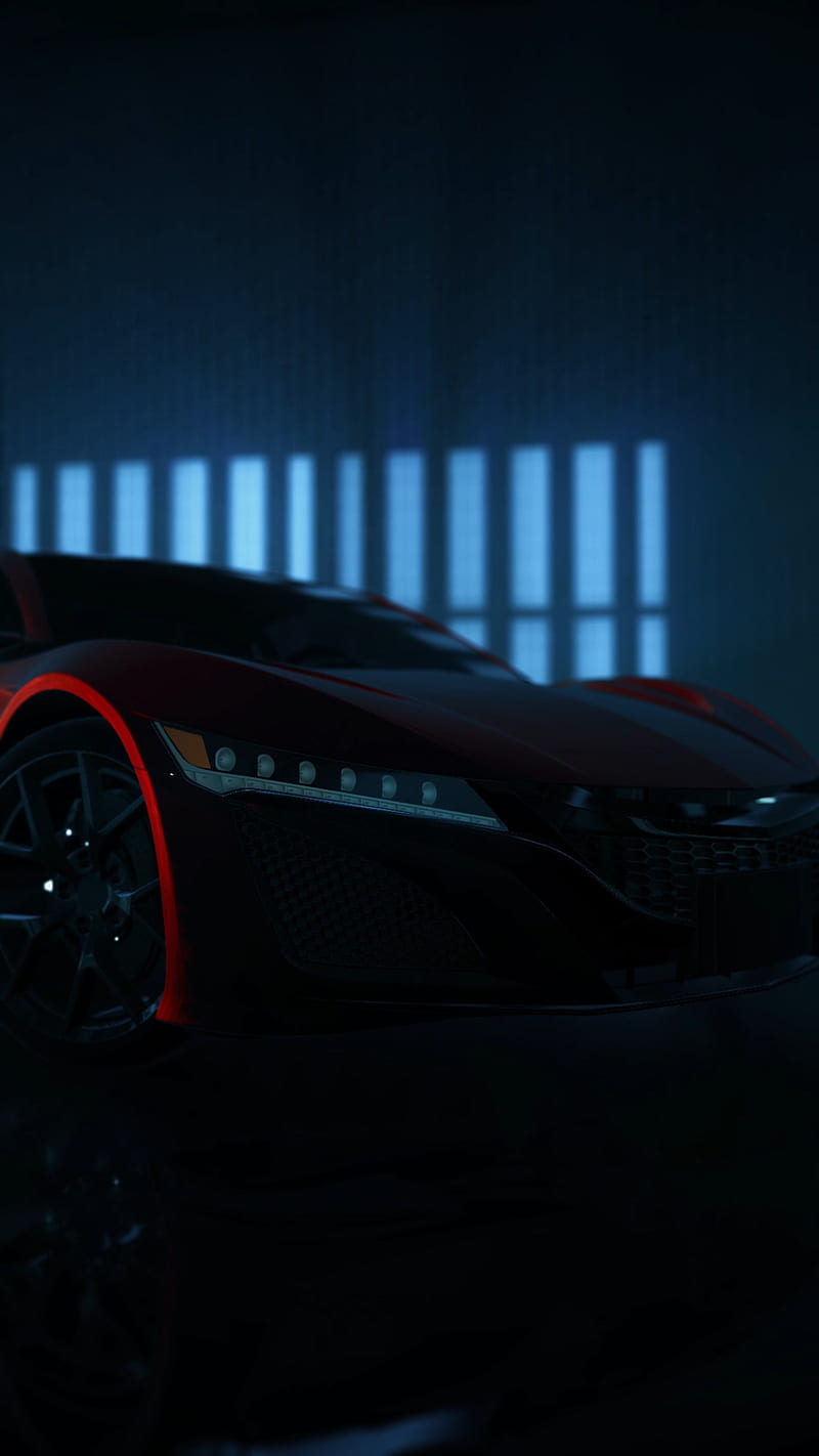 800x1422 Red Car and Blue Light, carros, lights, neon, vehicles, HD phone wallpaper