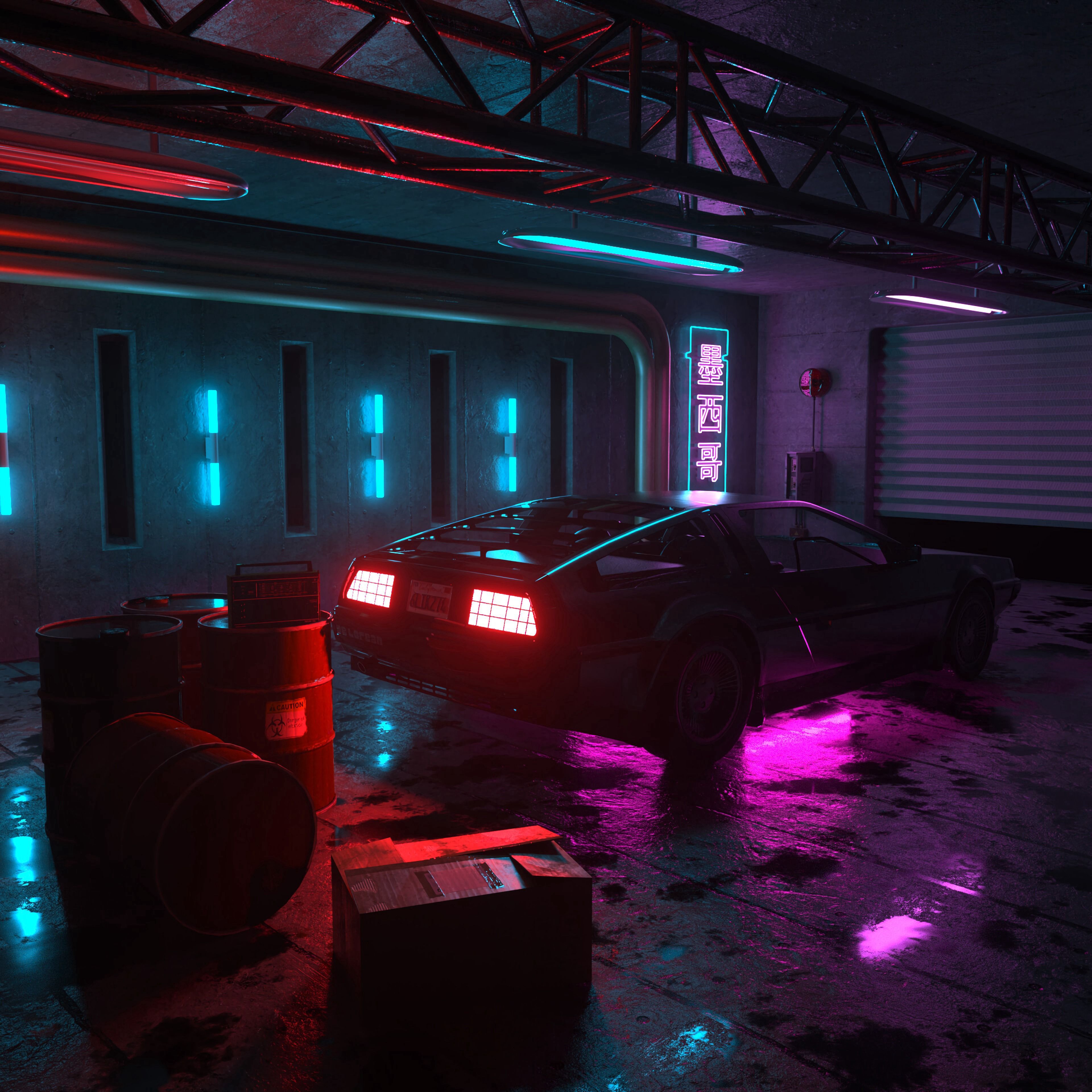 3840x3840 Desktop wallpaper: Car, Cars, Neon, Dark, Machine, Backlight, Illumination 4K free download for PC. 62682