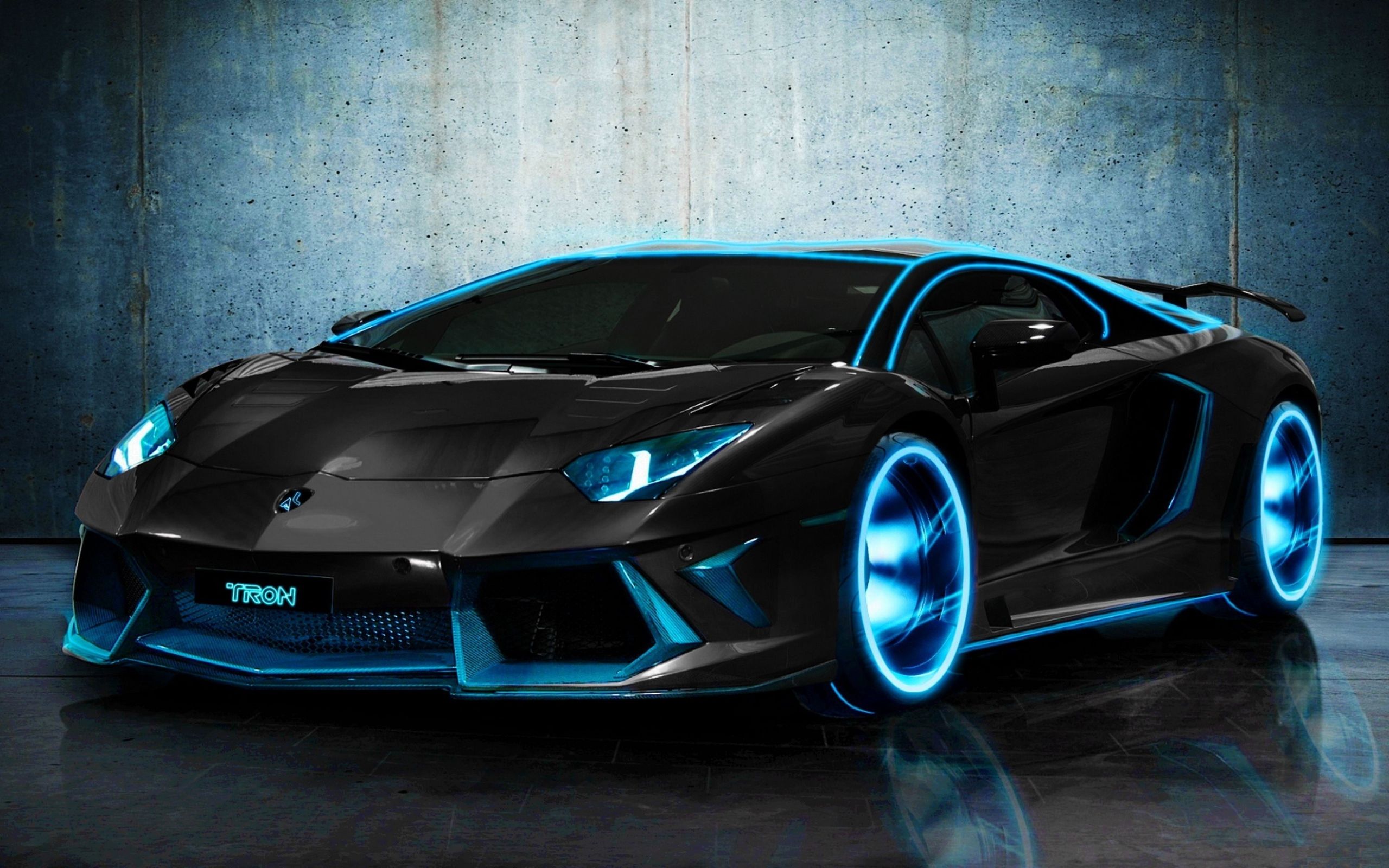 2560x1600 Black car Lamborghini Aventador, 2018 with neon lights Desktop wallpaper 2560x1600
