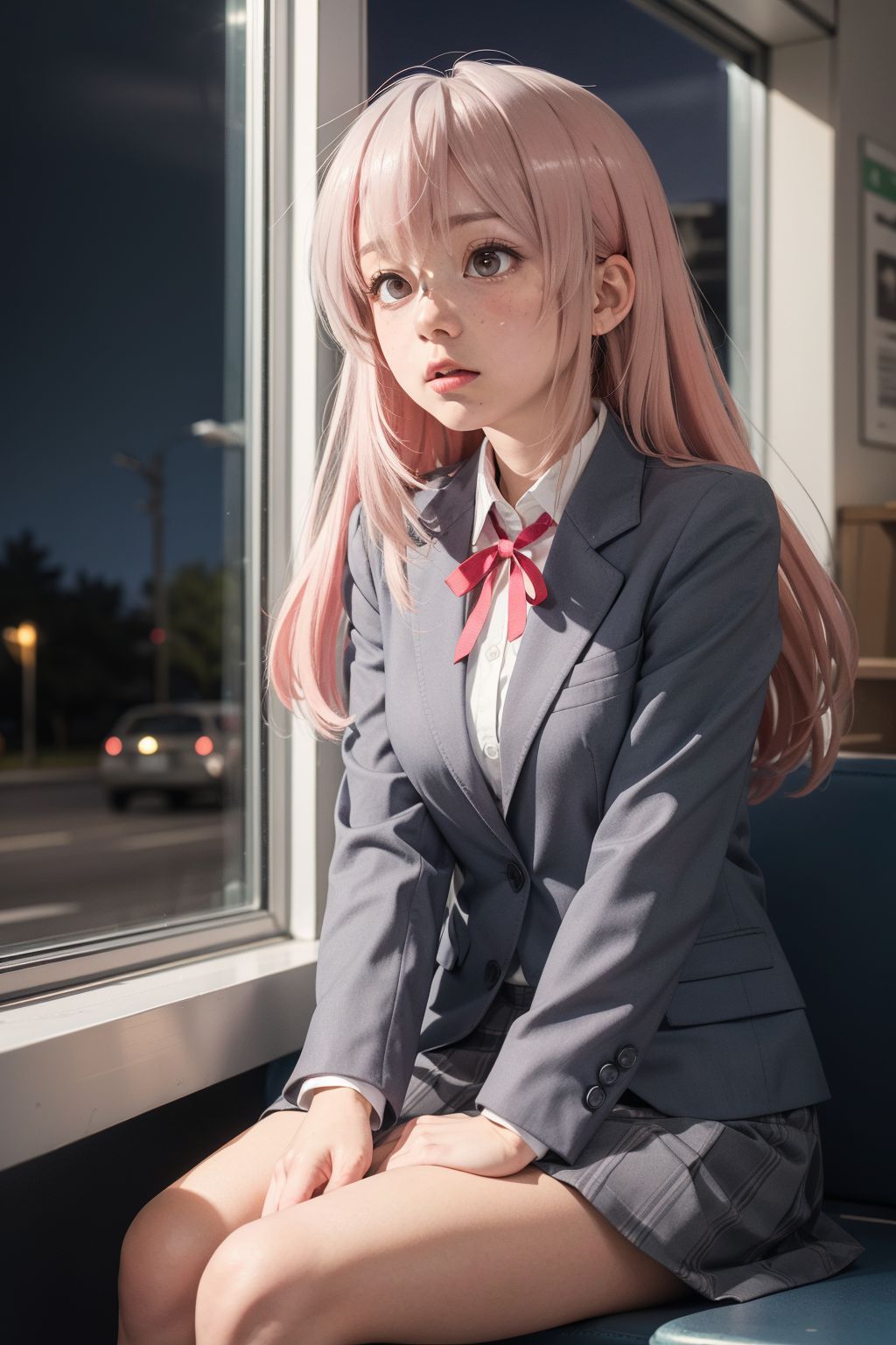 1024x1536 Oyama Mahiro Onimai Im Now Your Sister，Onimai，A girl in a grey blazer looking out the window. High Definition AI Wallpaper Download
