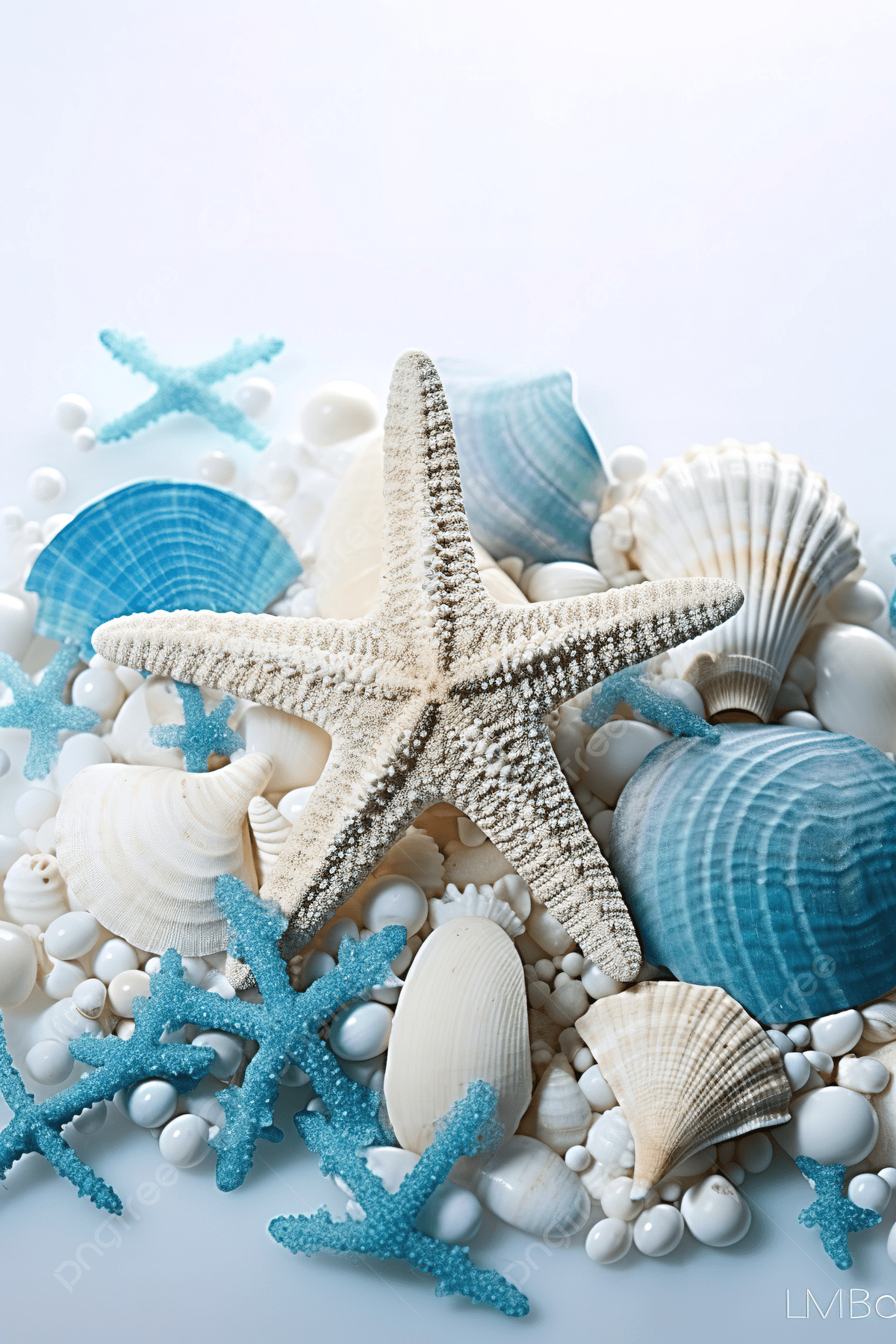 1200x1800 Blue Starfish And Other Seashells On A Glass Surface Photo And Picture For Free Download