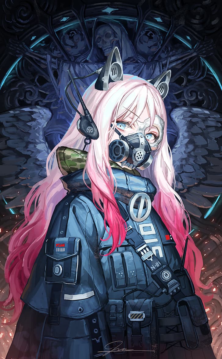 728x1178 HD wallpaper: anime girls, original characters, cat ears, pink hair, gradient hair