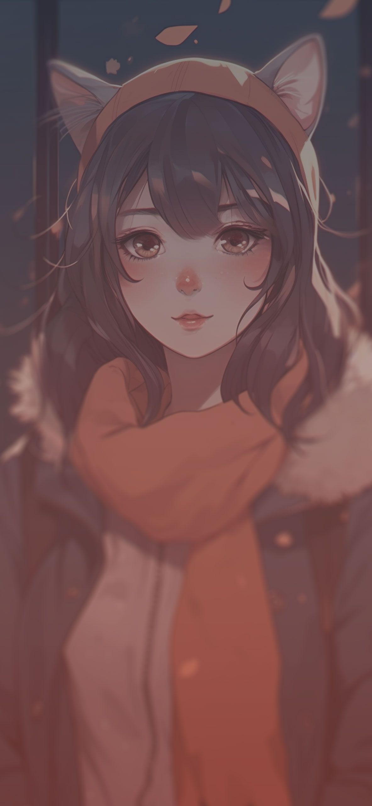 1183x2560 Cute Anime Girl with Cat Ears Wallpaper Girl Wallpaper