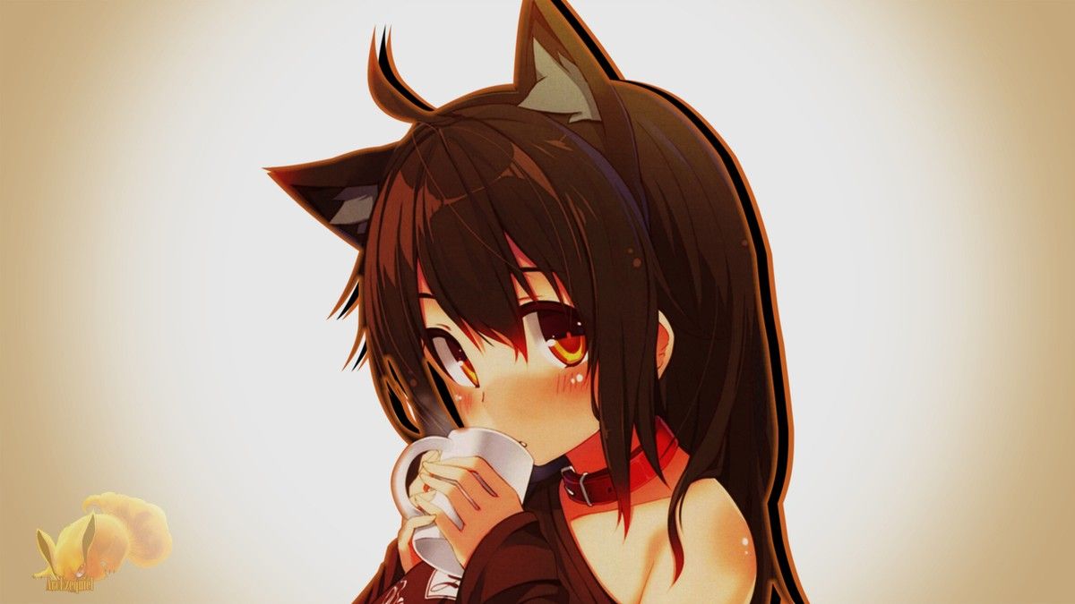1200x675 Anime girls cat ears loli coffee orange Playmat Game Mat Desk