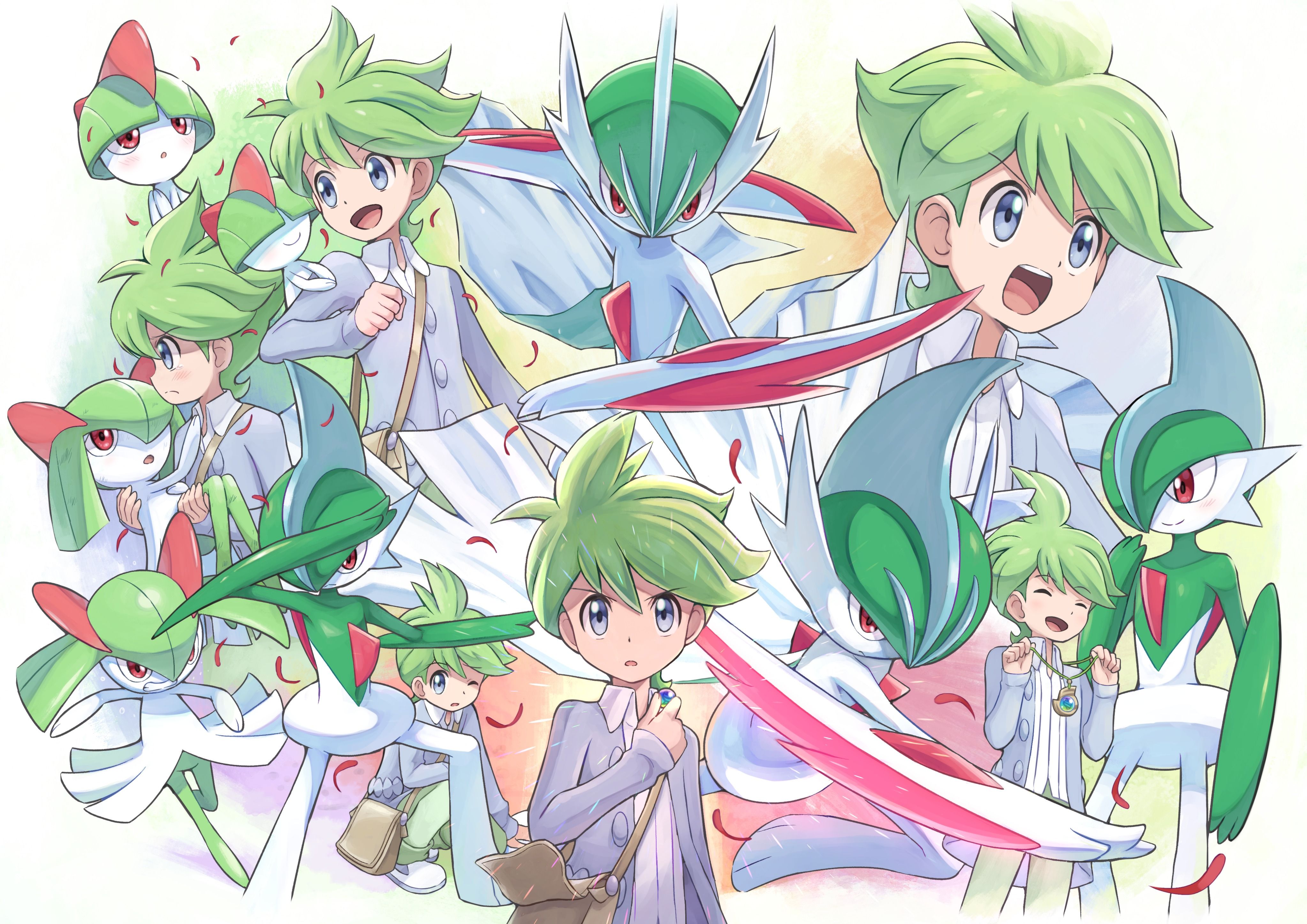 4093x2894 Download Mega Gallade (Pokemon) Ralts (Pokémon) Kirlia (Pokémon) Gallade (Pokémon) Green Hair Wally (Pokemon) Video Game Pokemon 4k Ultra HD Wallpaper
