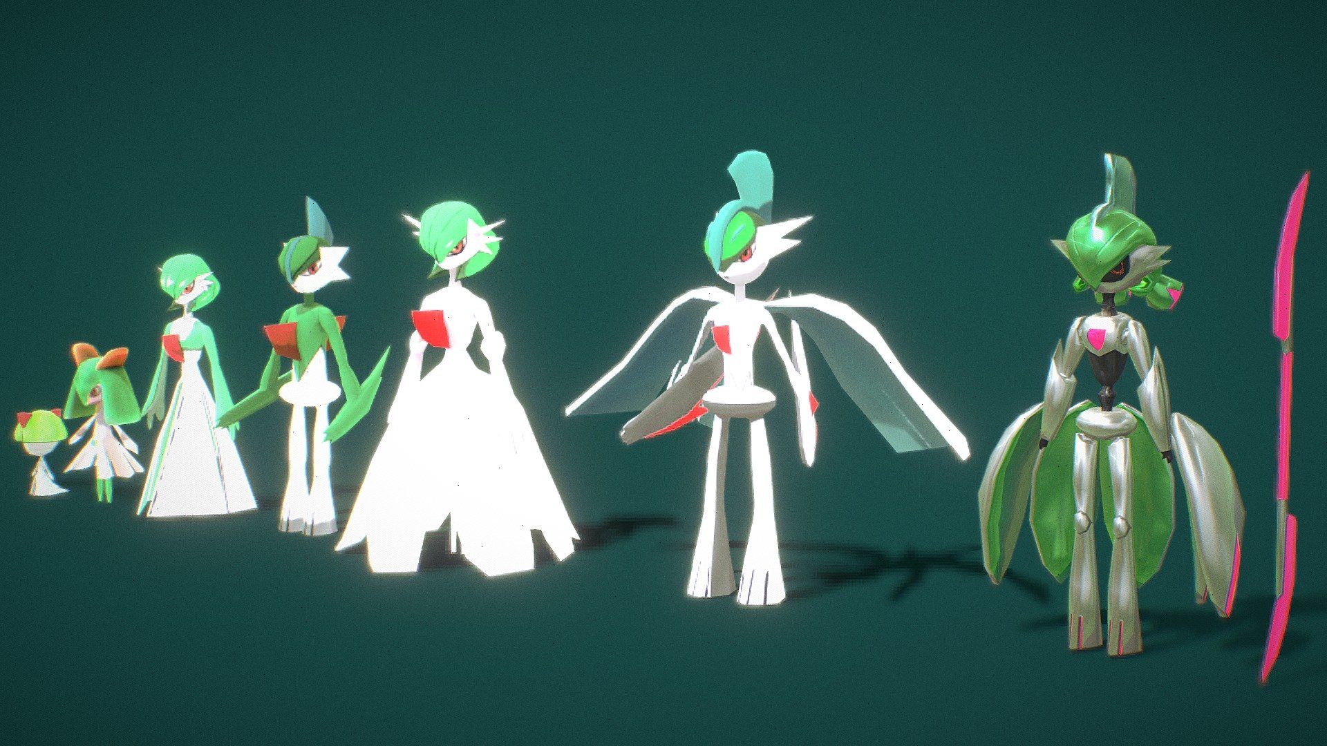 1920x1080 Pokemon Ralts Evolution Line model by ROA [bb8b0be]