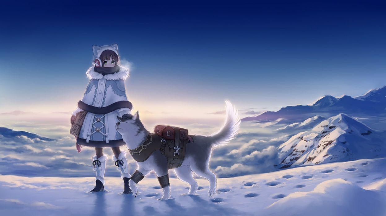 1247x700 Winter Landscape Anime Wallpaper