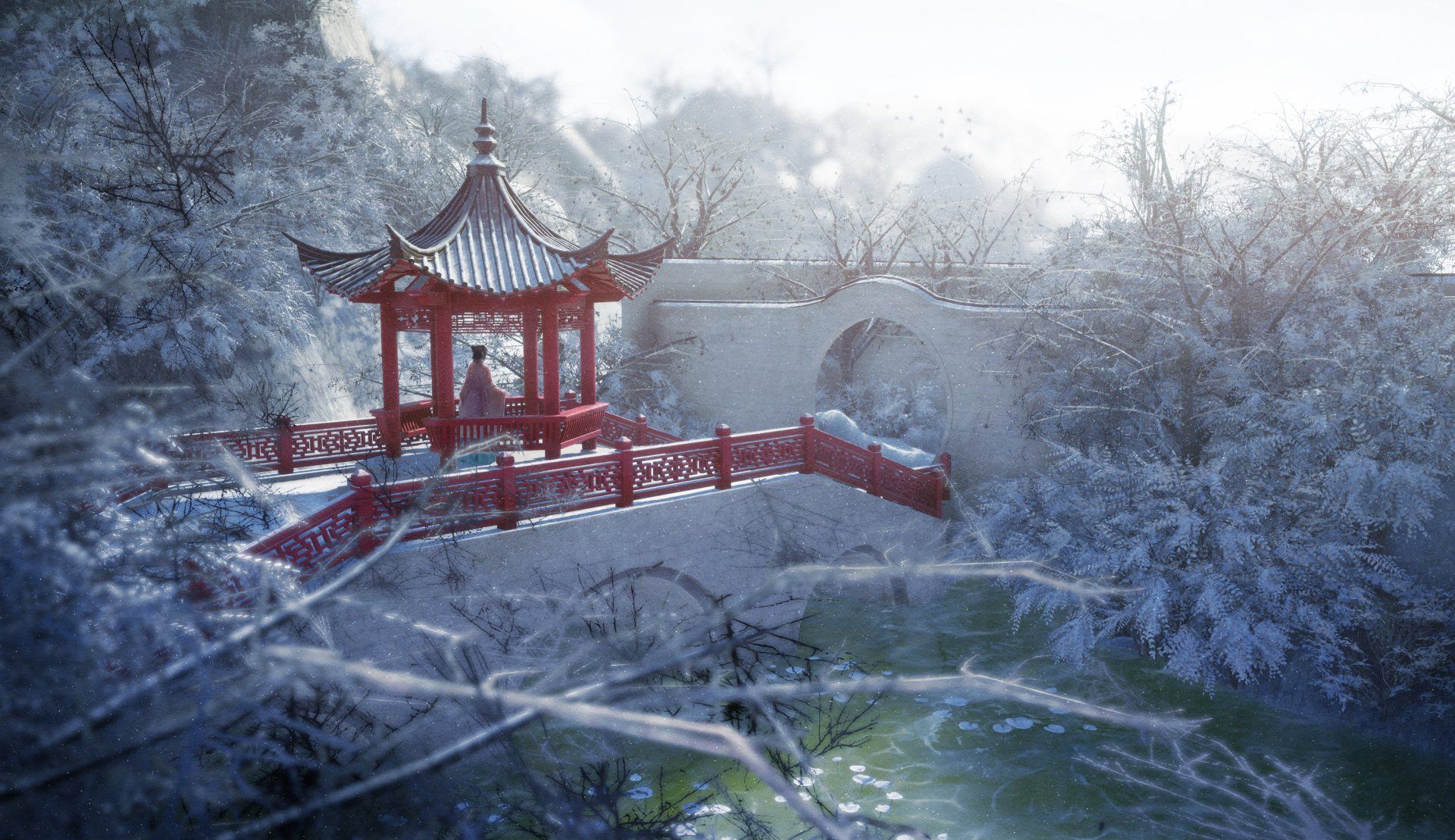 1920x1109 Serene Winter Anime Wonderland: Snow Covered HD Wallpaper By とも_ロウx2034