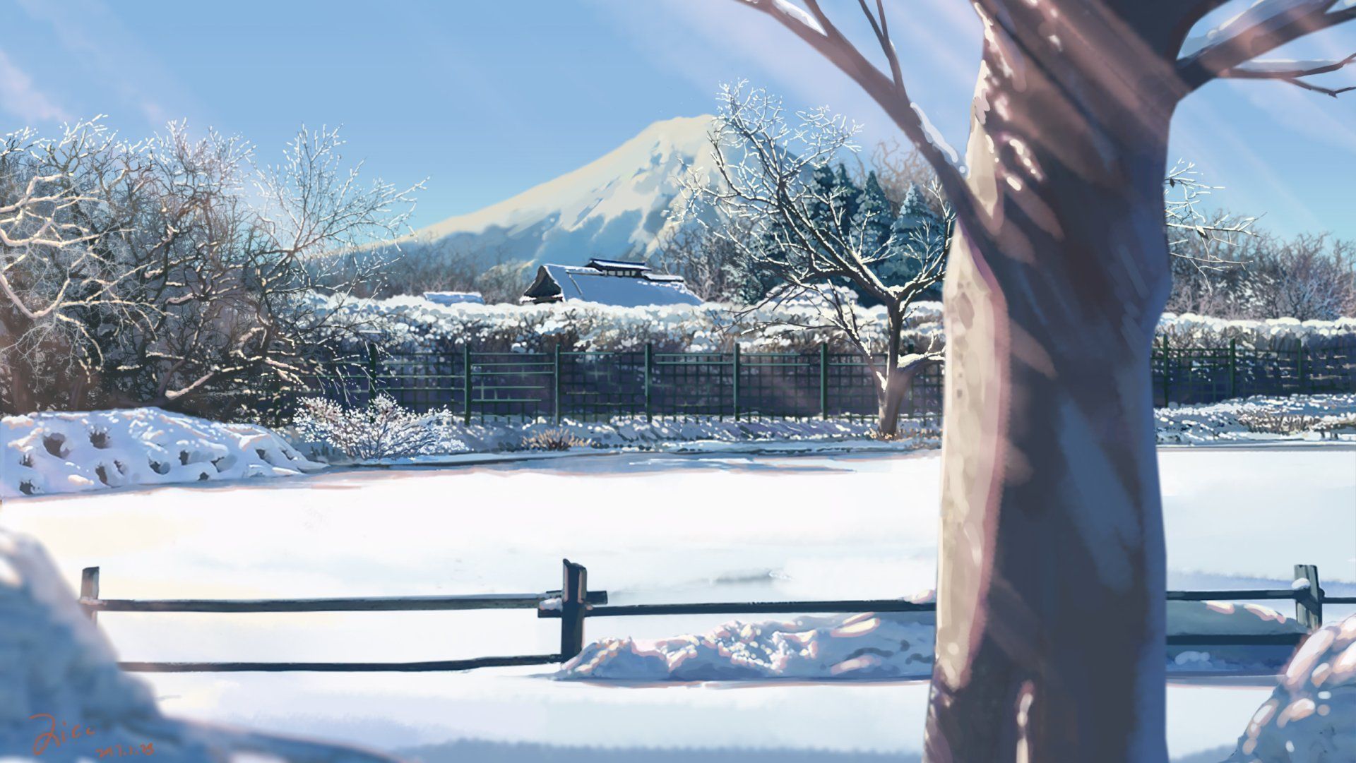 1920x1081 Winter Anime Landcsape Wallpaper