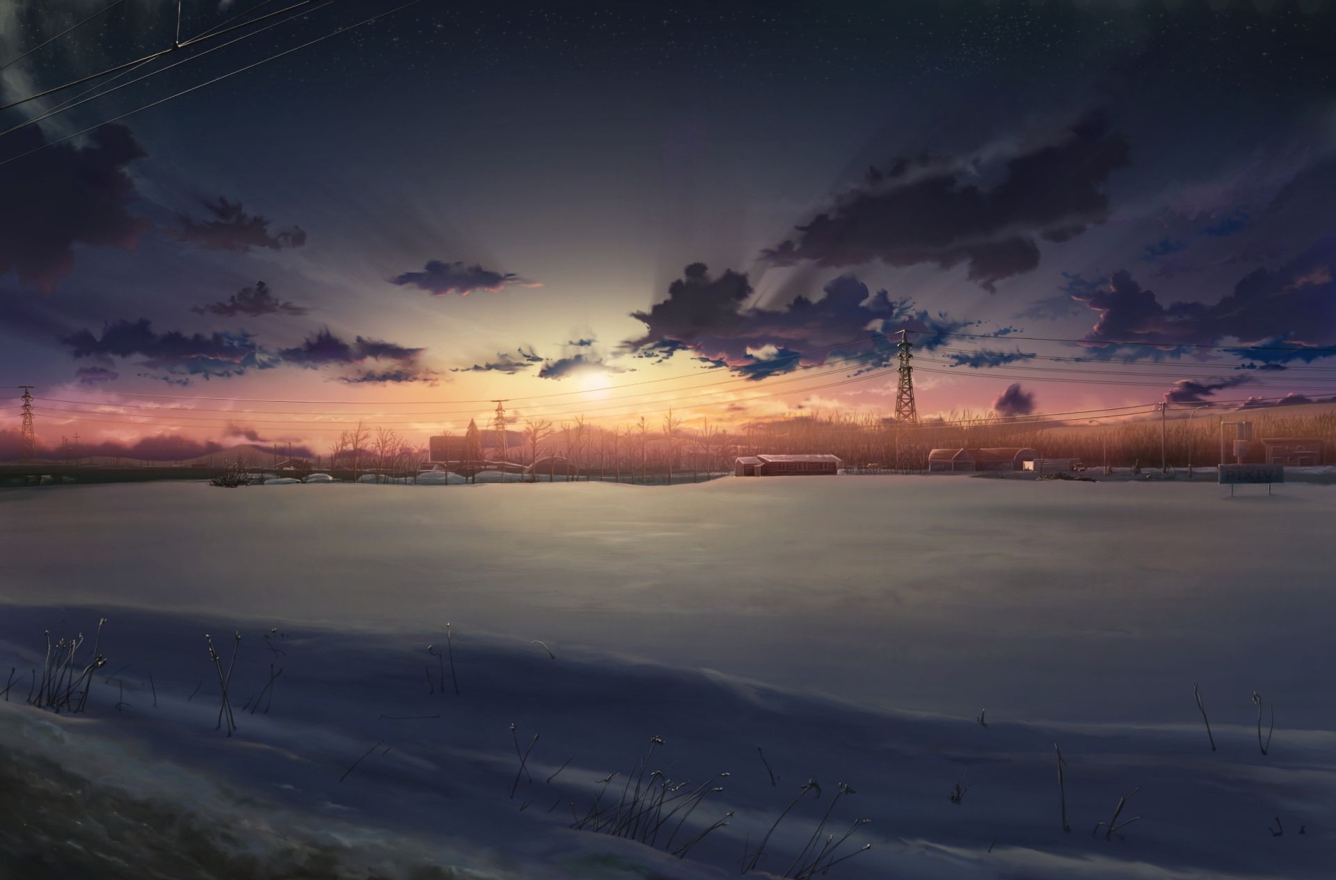 1920x1264 Desktop wallpaper: Anime, Winter, Cloud, Landscape, Snow, Sun 4K free download for PC. 685688