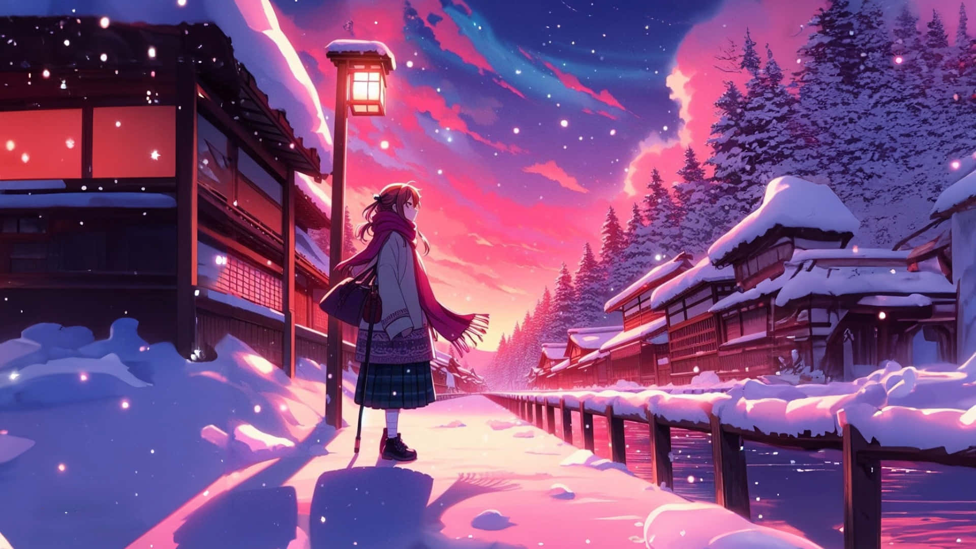 1920x1080 Download Anime Winter Evening Scene Wallpaper
