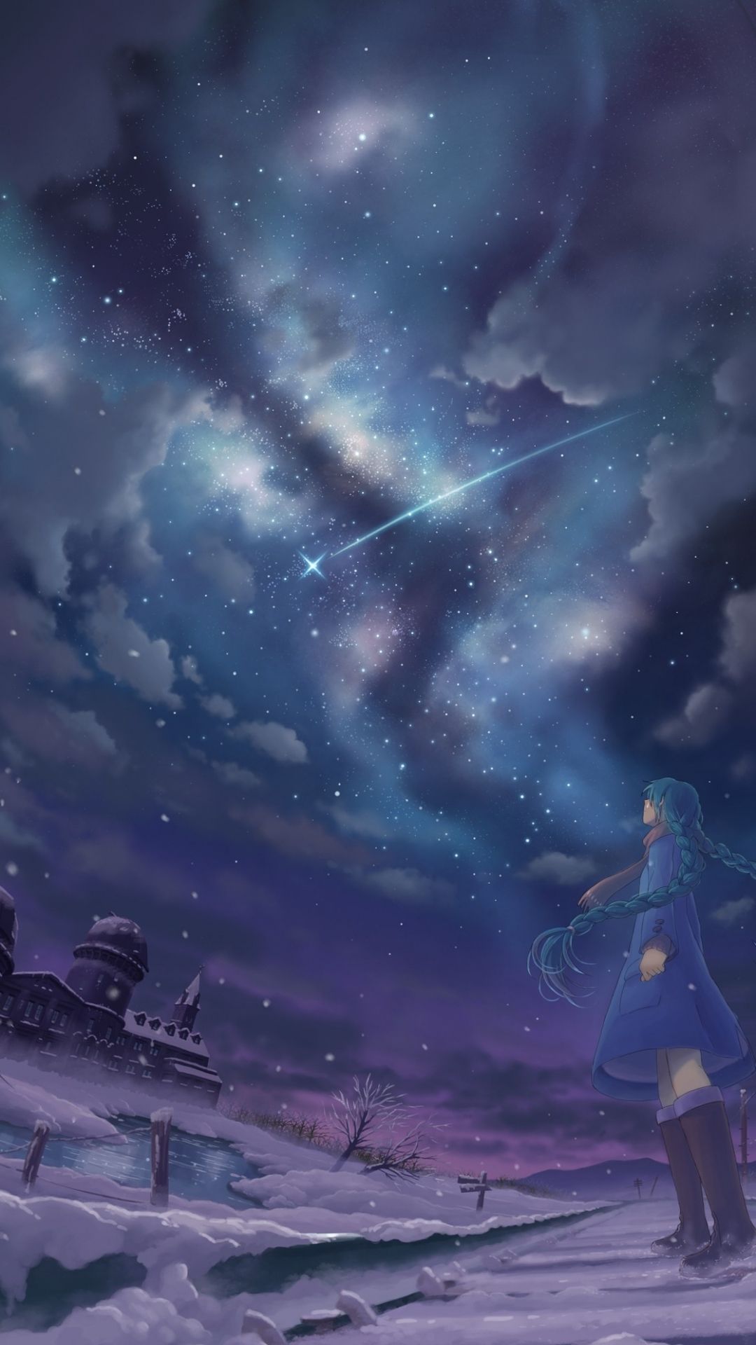 1080x1920 Phone wallpaper: Winter, Anime, Vocaloid, Hatsune Miku, Snow, Long Hair, Blue Hair, Cloud, Sky 1216475