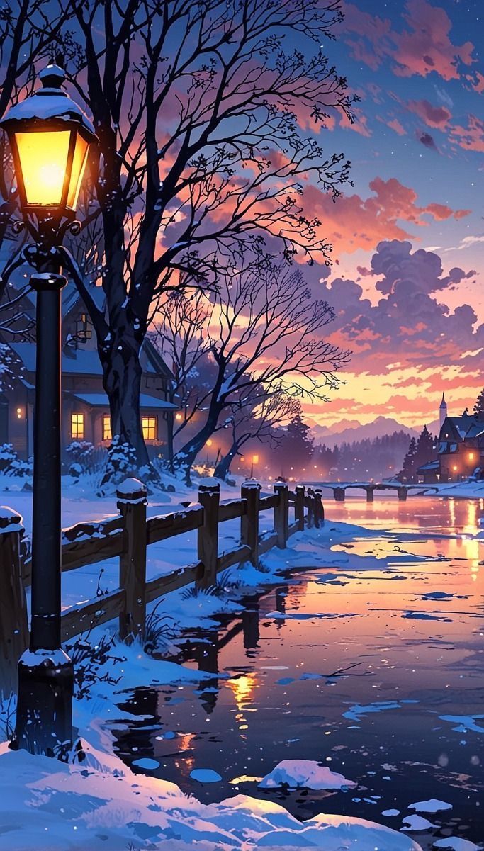 683x1201 Winter evening background. Winterscape drawing, Winter evening wallpaper, Winter scene