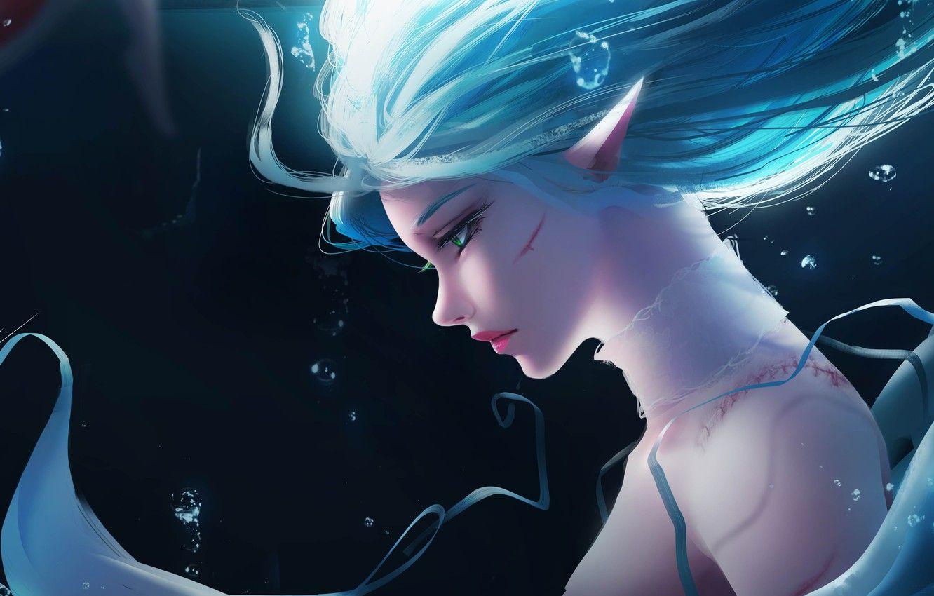 1332x850 Wallpaper Girl, Fantasy, Anime, Ocean, Elf image for desktop, section арт