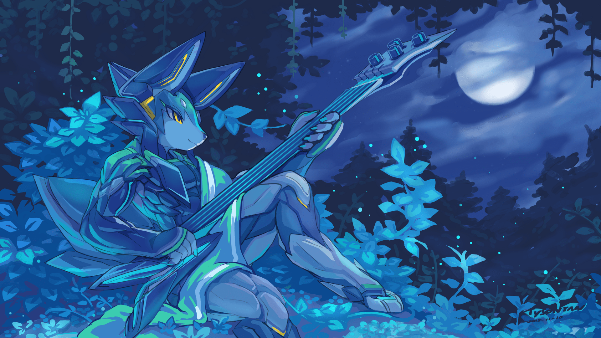 1920x1080 Fantasy Fox HD Wallpaper: Enchanted Melodies Under the Moon