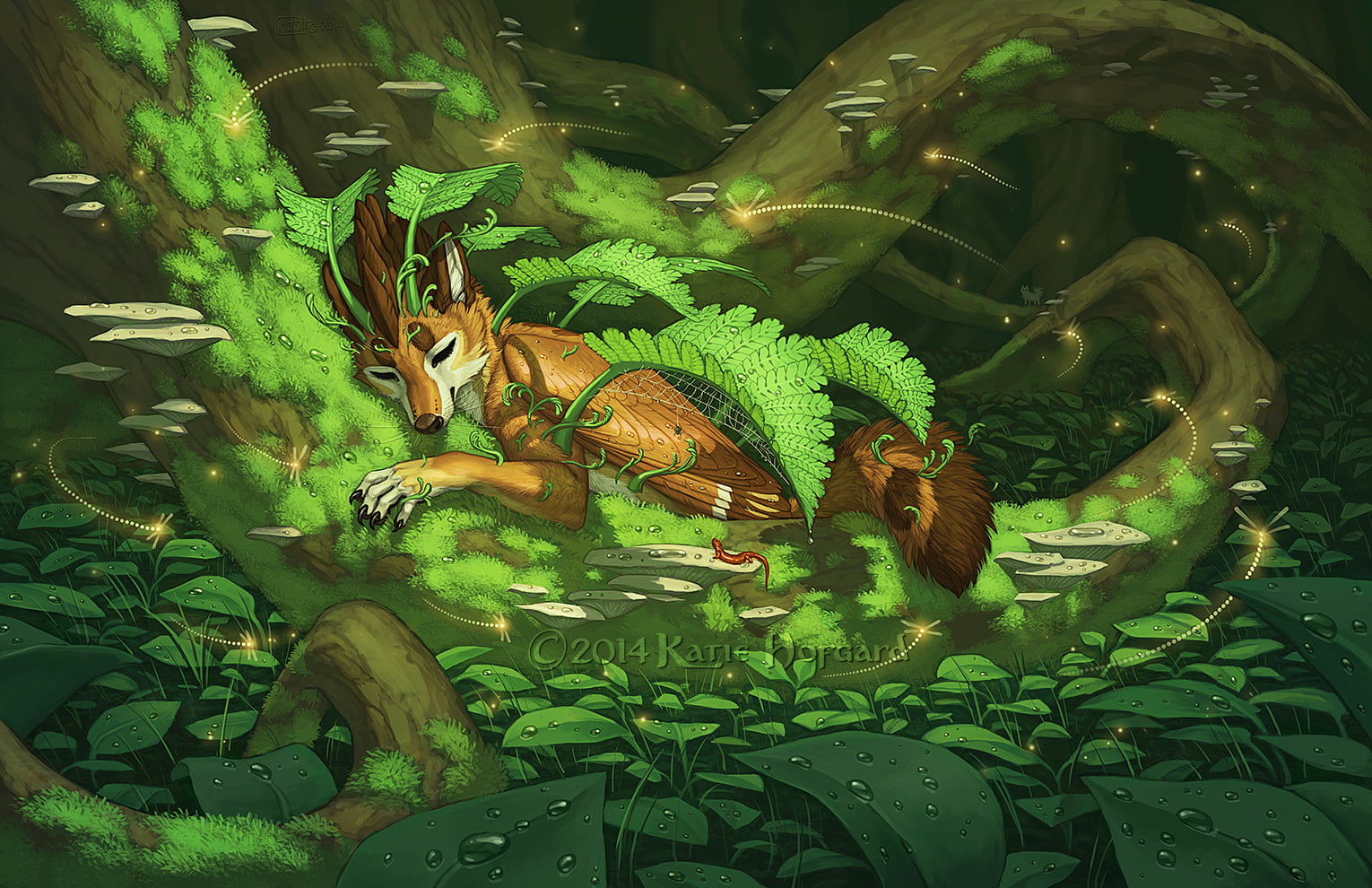1530x990 Fox lying on treedigital artwork, fantasy art, furry, nature HD wallpaper