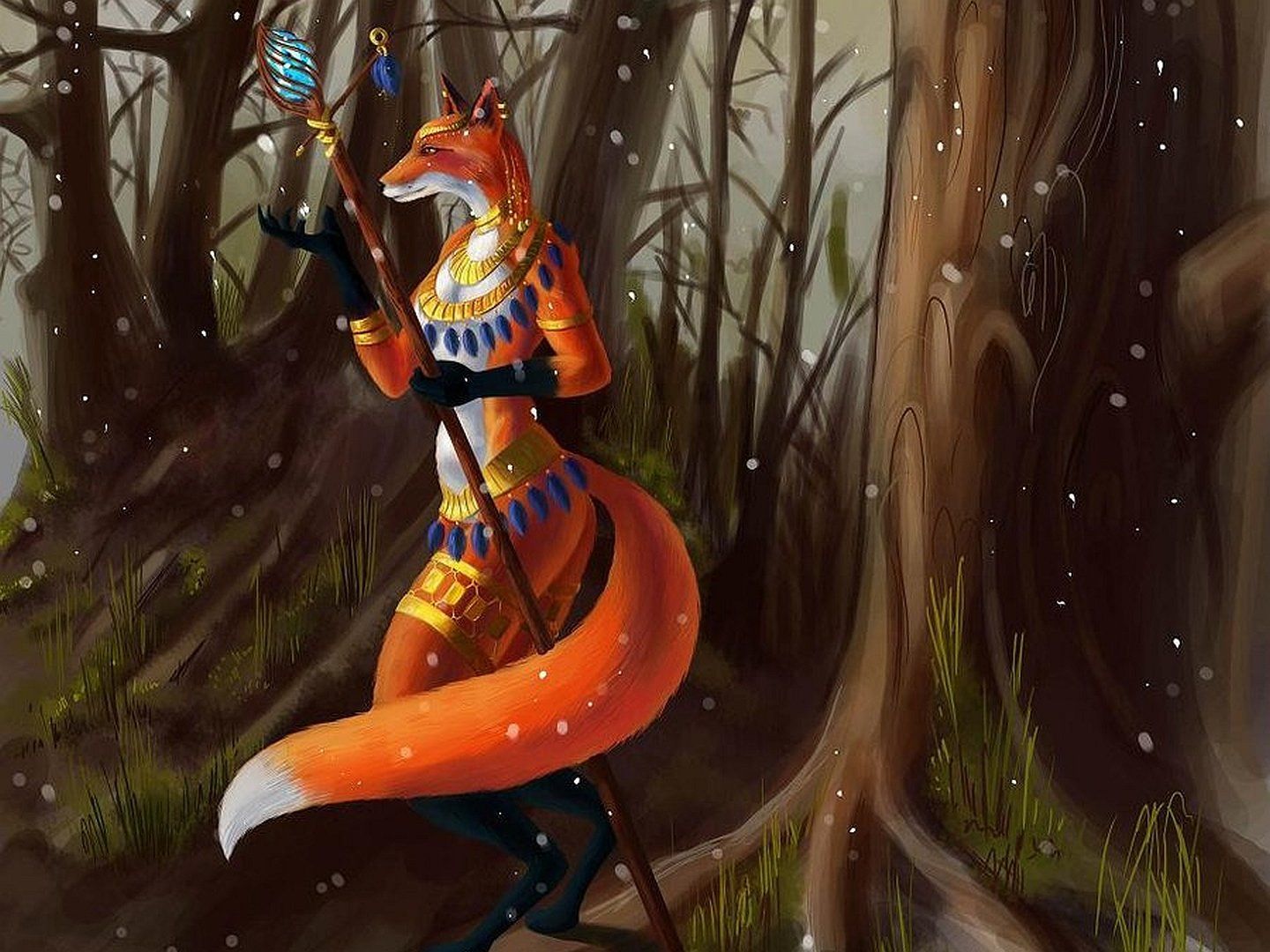 1440x1080 Mystic Fox Warrior HD. Fantasy Forest Guardianx1080