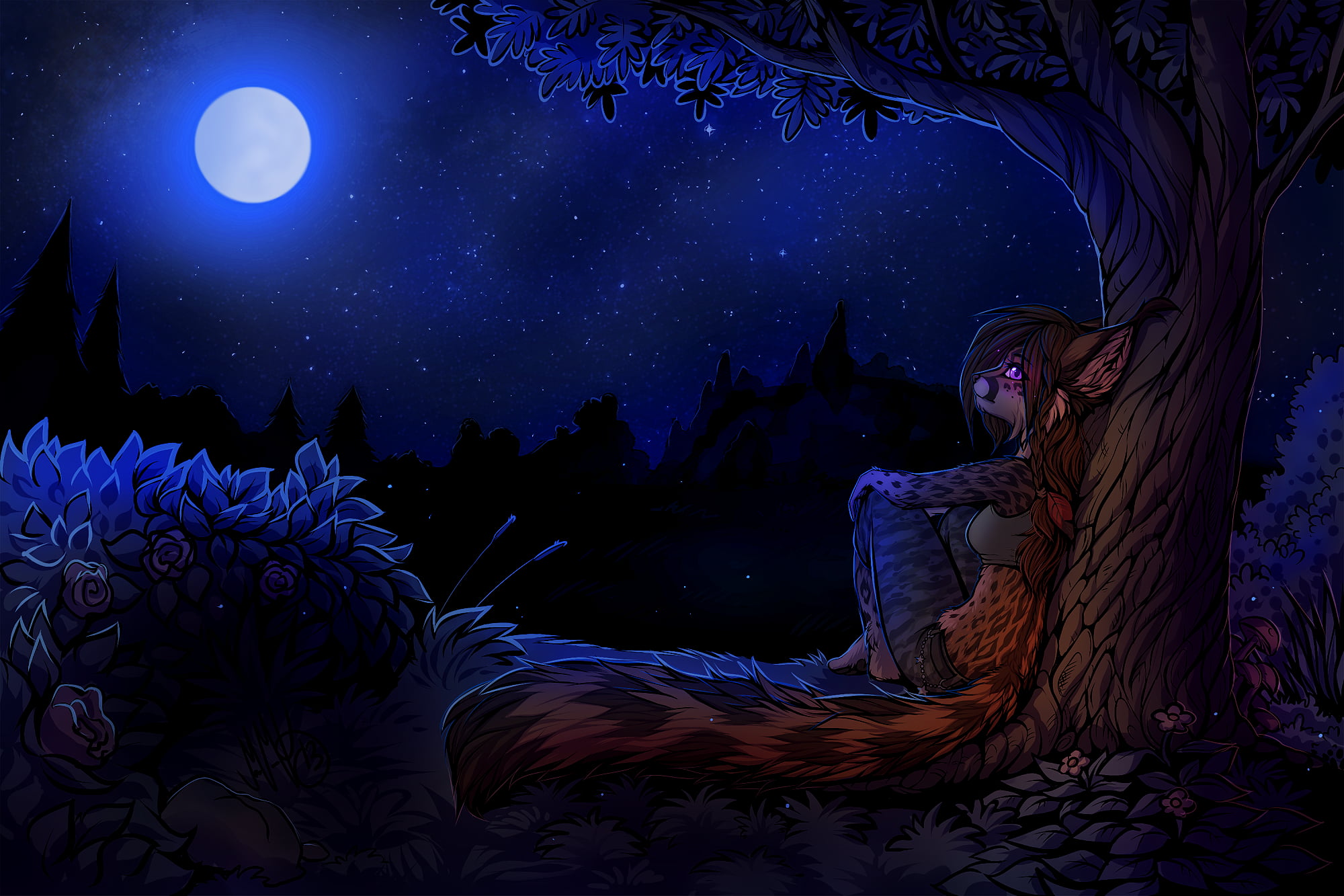 2000x1333 Lady fox digital artwork, furry, night HD wallpaper