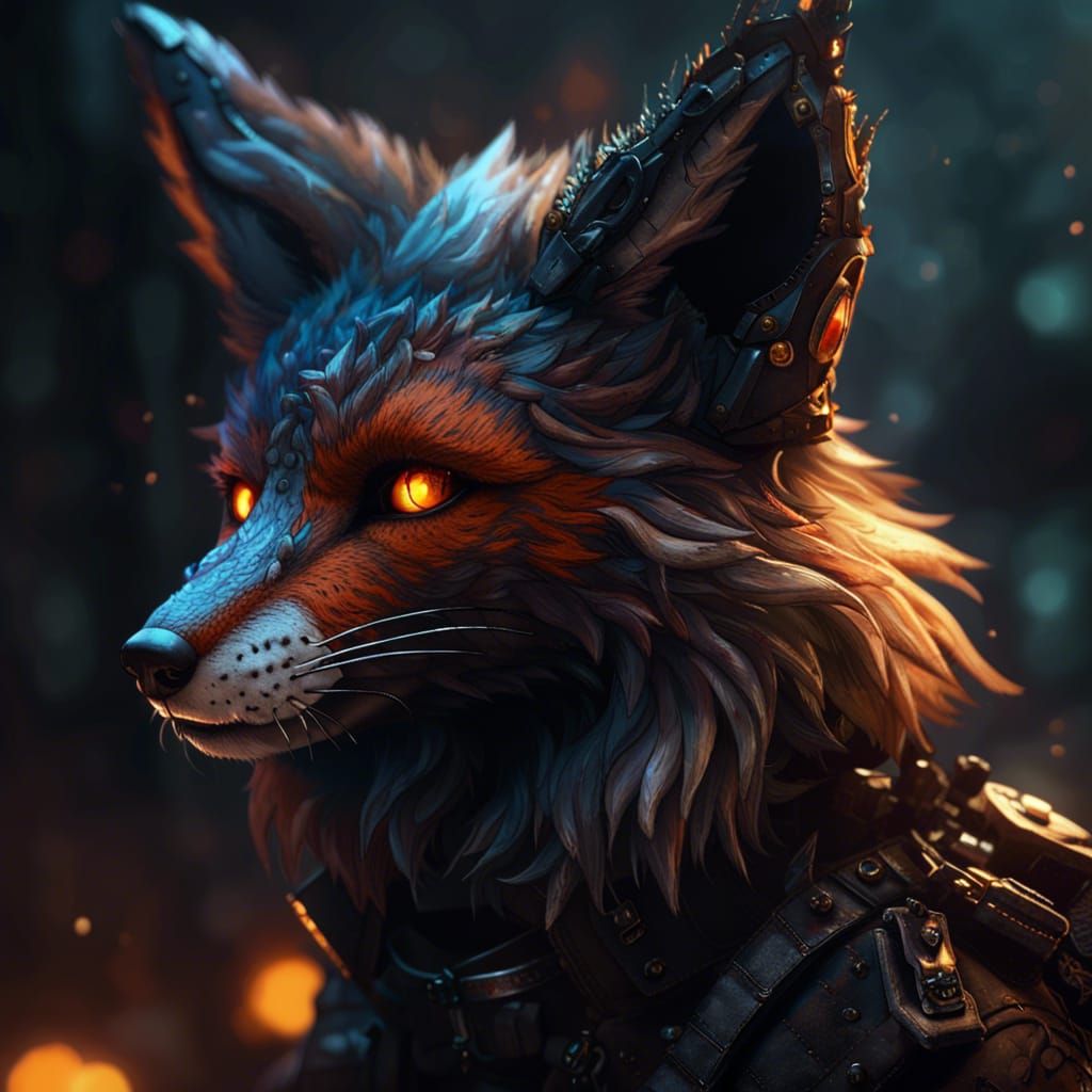 1024x1024 Night Shadow Fox Furry Fox in Dark Fantasy Sty