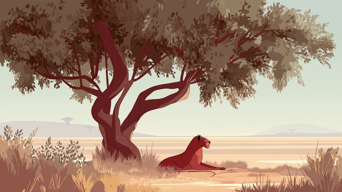 1200x673 Minimalist Lioness Safari Mural Wallpaper
