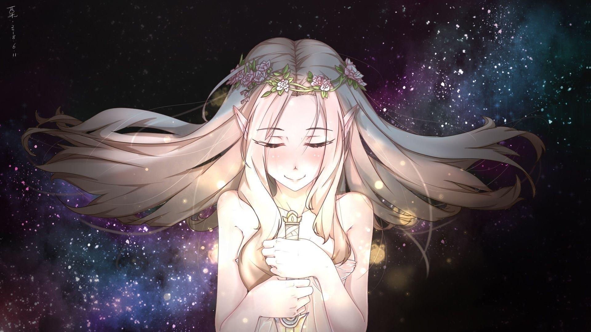 1920x1080 Desktop wallpaper artwork, beautiful, pray, long hair, elf anime girl, HD image, picture, background, 5dd3e6