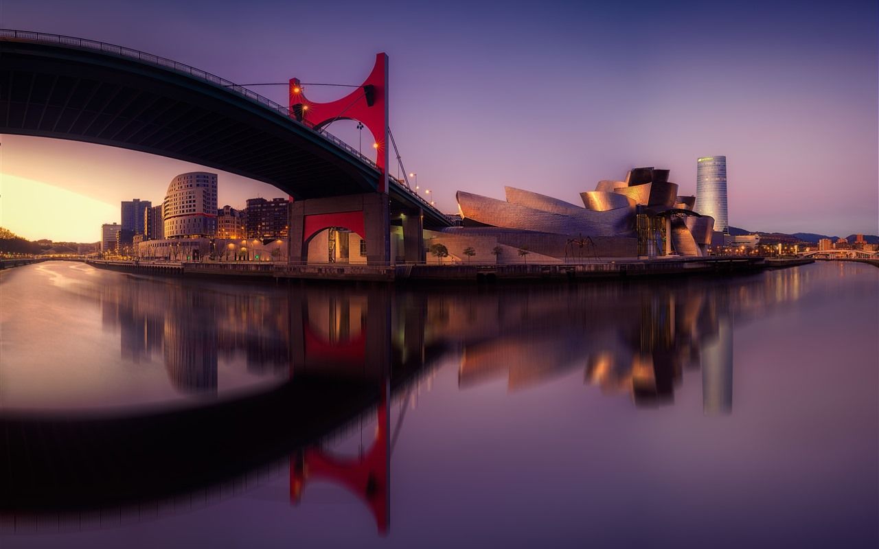 1280x800 Spain, Bilbao, Bridge, Museo, River, Dusk 1206x2622 IPhone 16 17 Pro Wallpaper, Background, Picture, Image