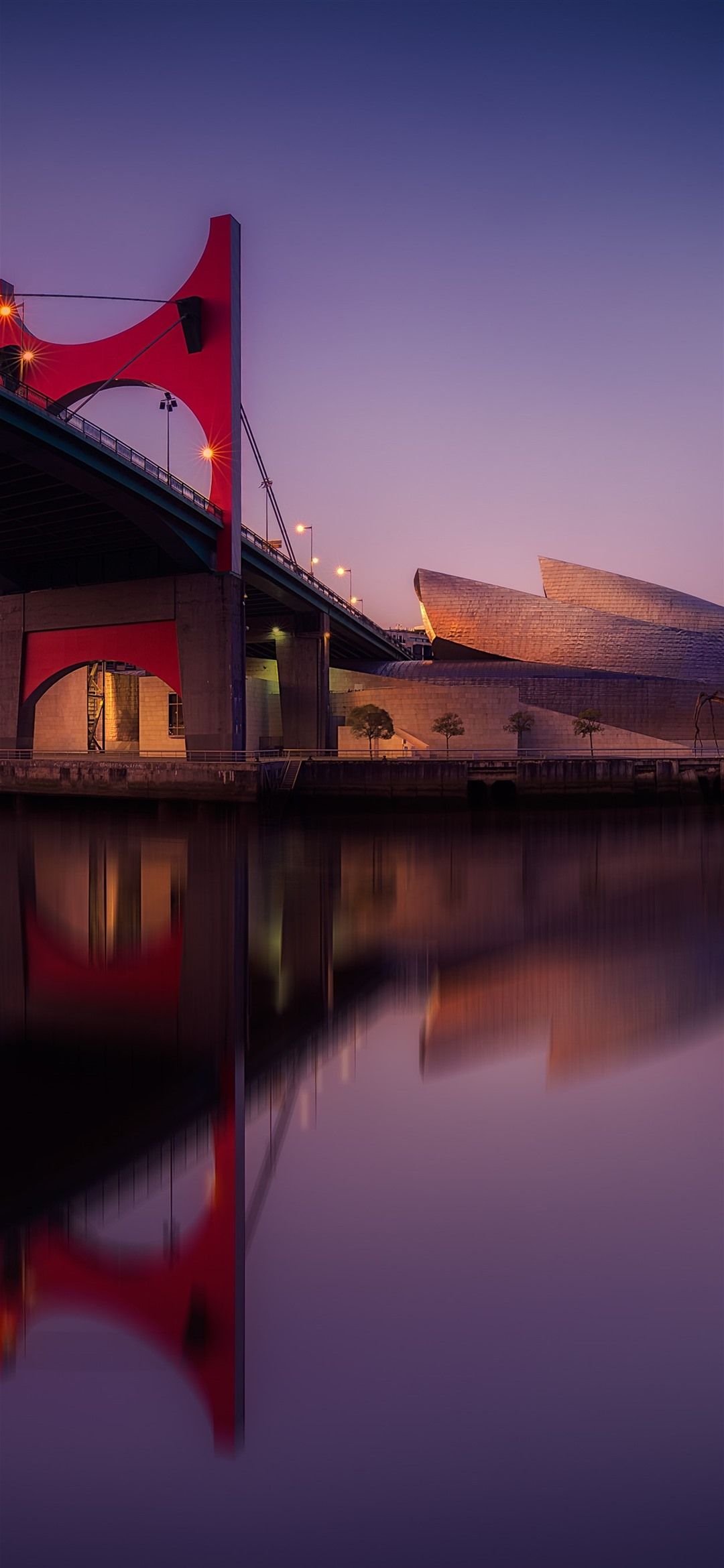 1080x2340 Spain, Bilbao, Bridge, Museo, River, Dusk 1206x2622 IPhone 16 17 Pro Wallpaper, Background, Picture, Image