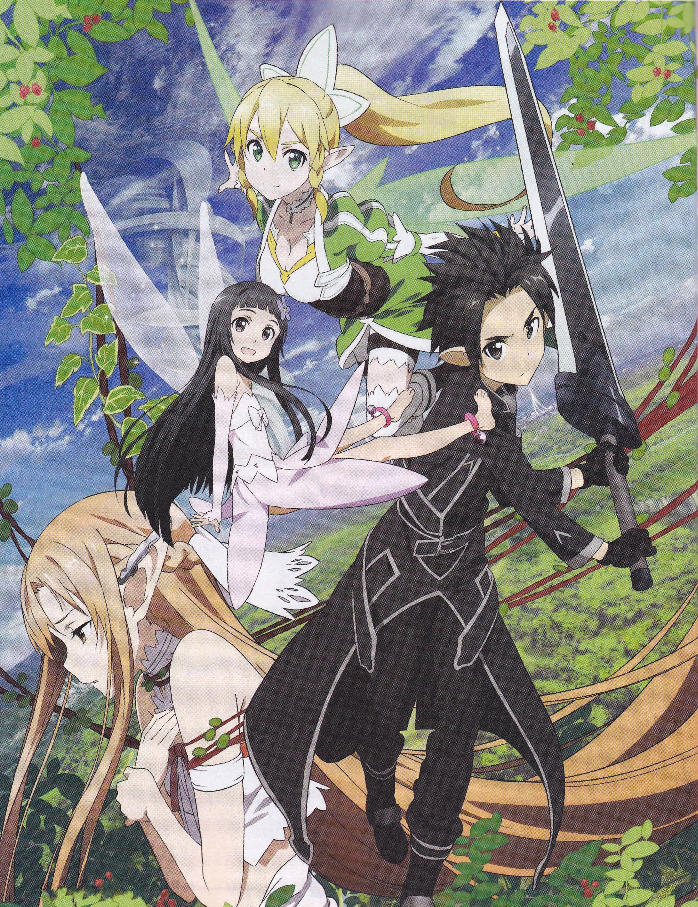 2443x3174 Flying, Forest, Elves, Anime Boys, Anime Girls, Scans, Sword Art Online, Yuuki Asuna, Kirigaya Kazuto, ALfheim Online, Yui MHCP Kirigaya Suguha Wallpaper
