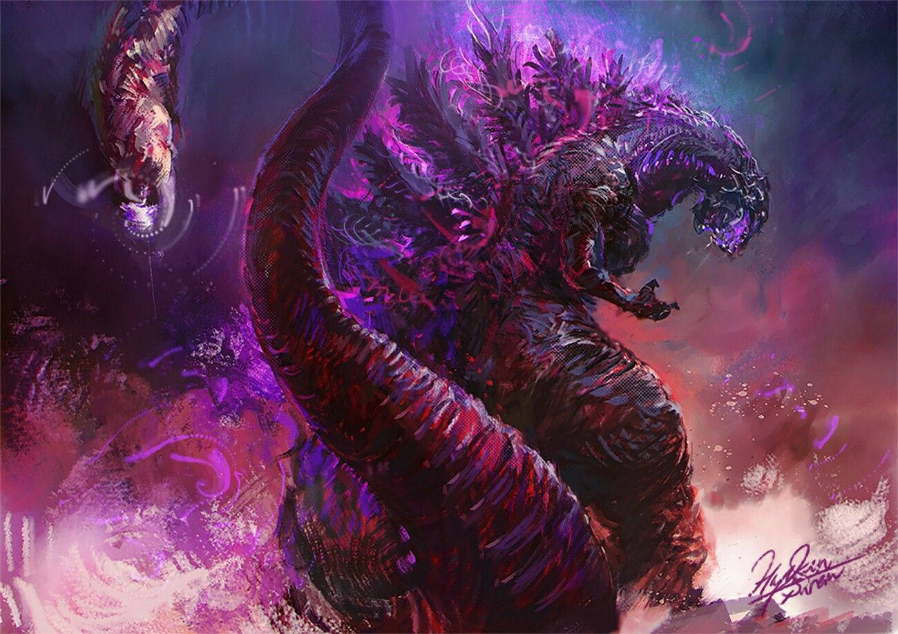 1300x918 Download Shin Godzilla Exuding Purple Aura Wallpaper