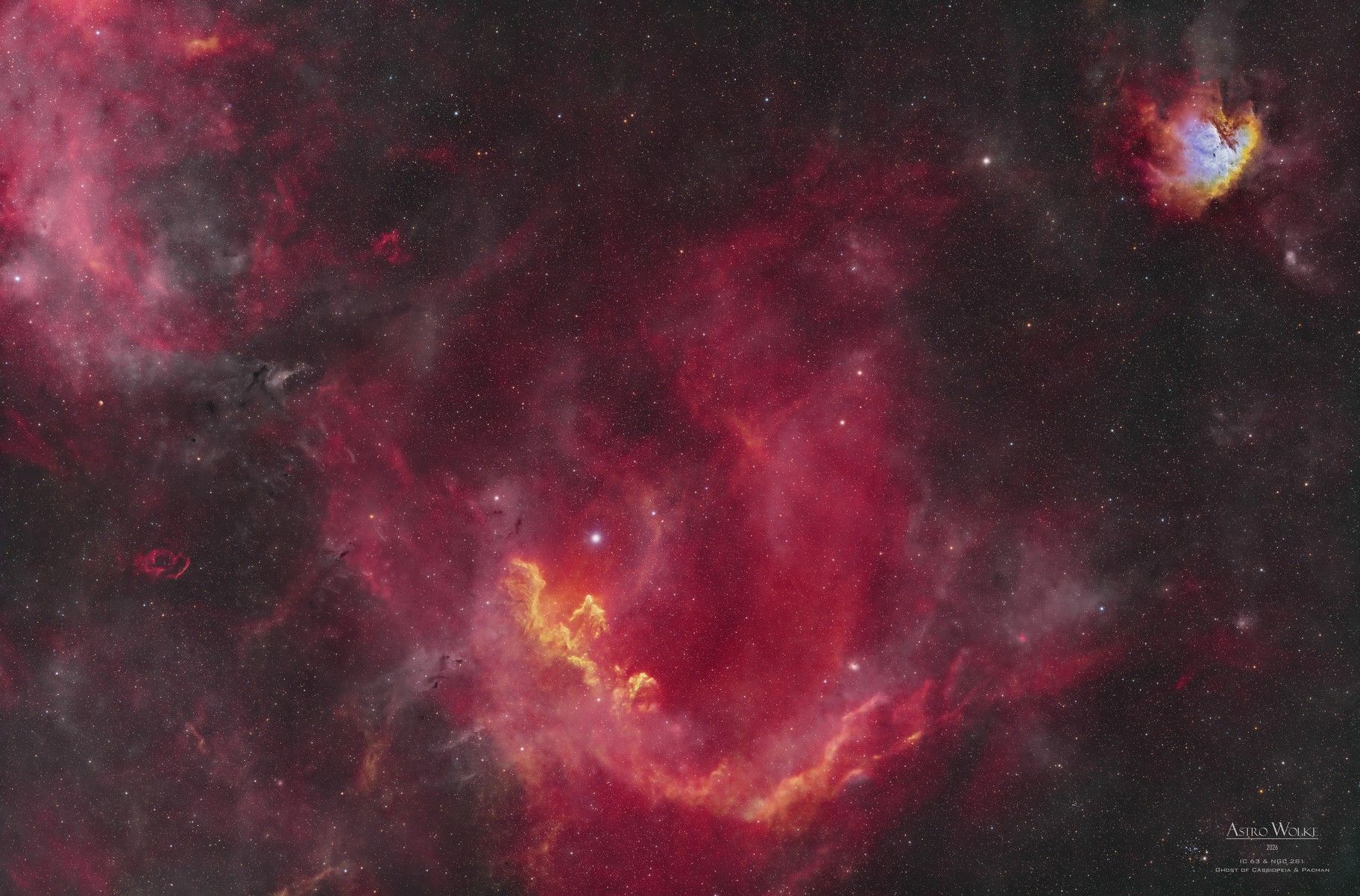 1824x1202 IC 63 & NGC 281 Of Cassiopeia & Pacman