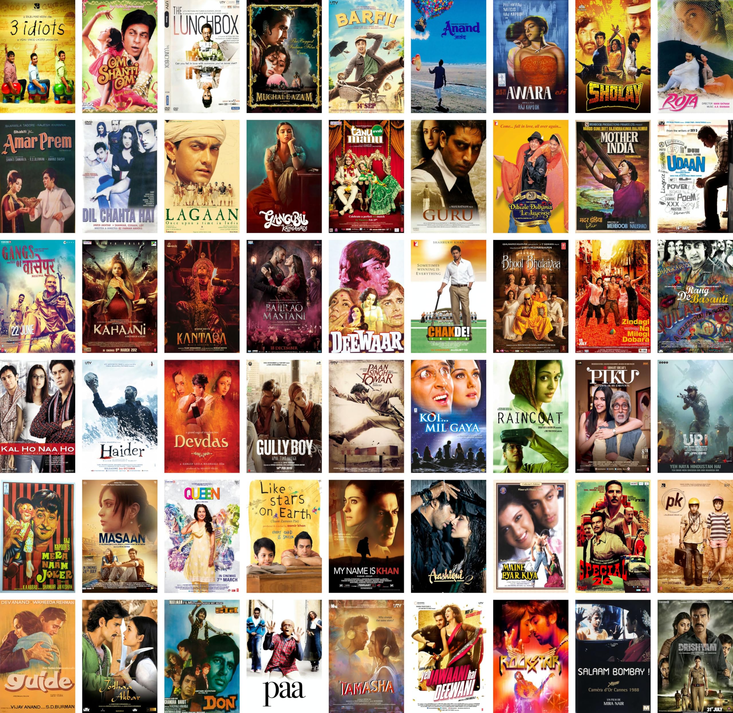 2560x2489 ARTCREST Classic Bollywood Retro Movies Poster Wall Collage Kit Set of 54 Small Posters, Aesthetic Wall Décor for Bedroom, Home, Office, or Dorm Room. Glue Dots Included : Amazon.in: Home & Kitchen