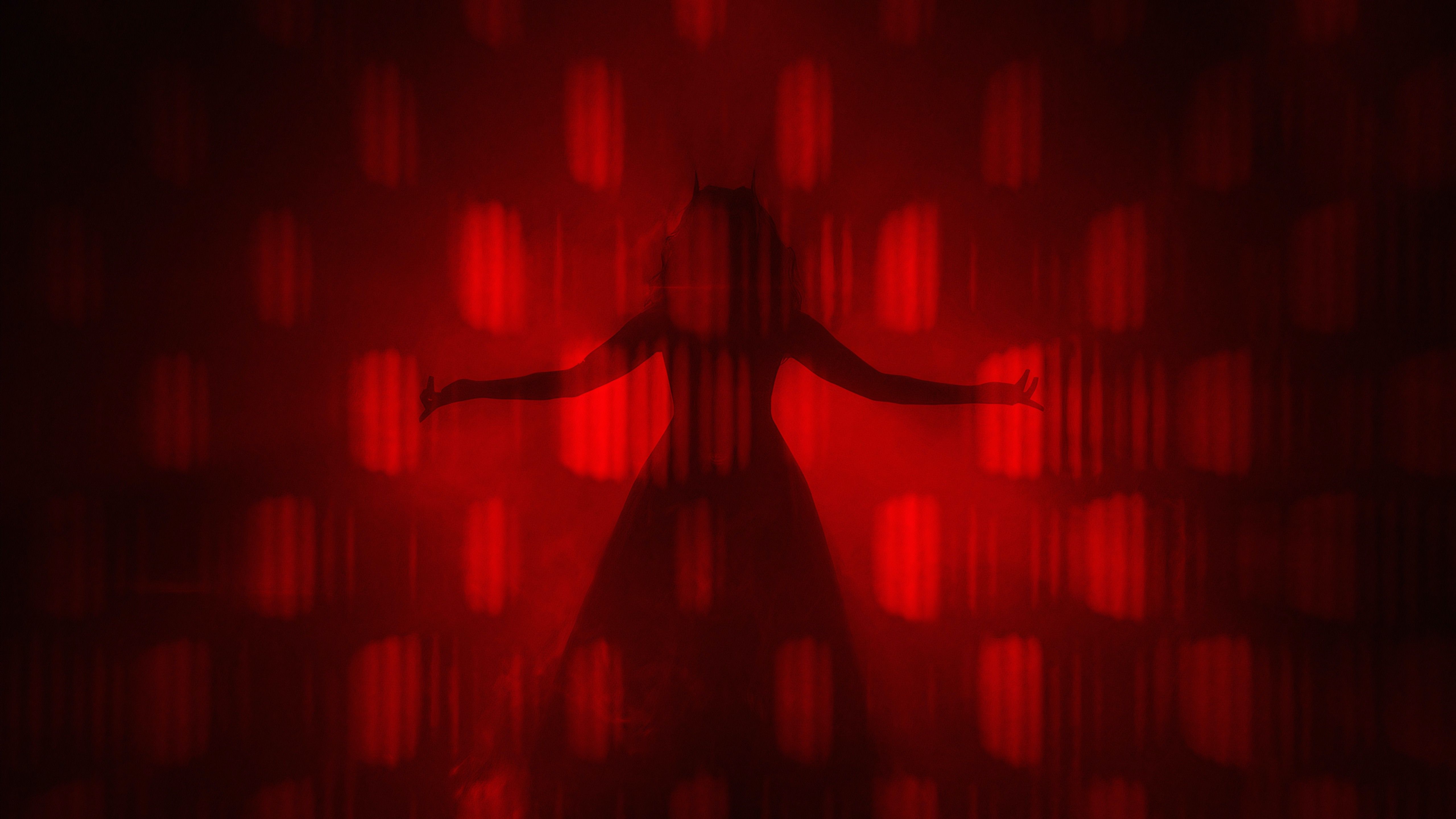 5120x2880 Scarlet Witch Wallpaper 4K, Red background, 5K, Silhouette