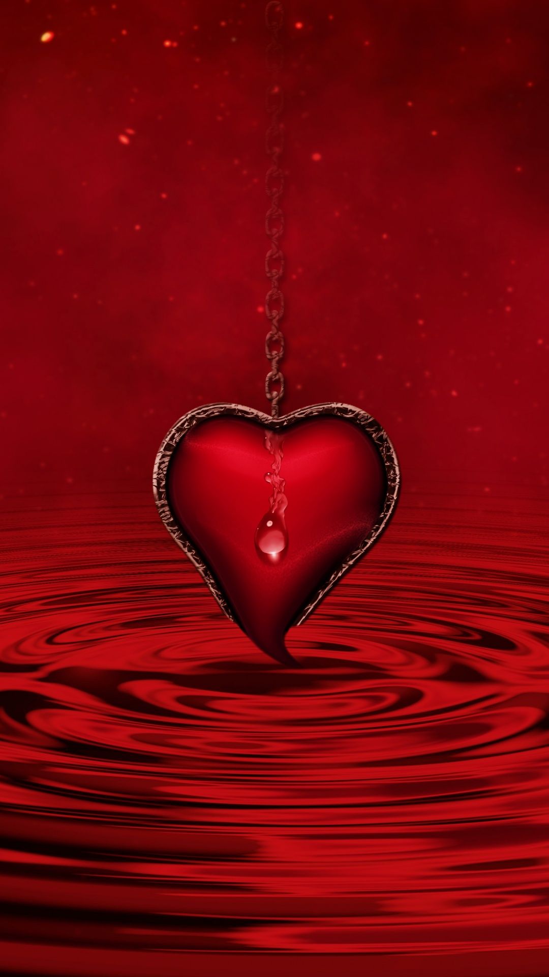1080x1920 Red heart Wallpaper 4K, Water, Red background, Stars