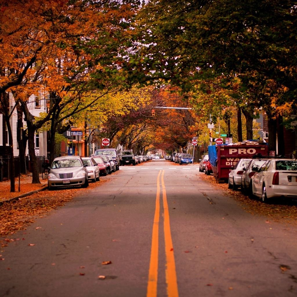 1024x1024 American Town Autumn iPad Wallpaper Free Download