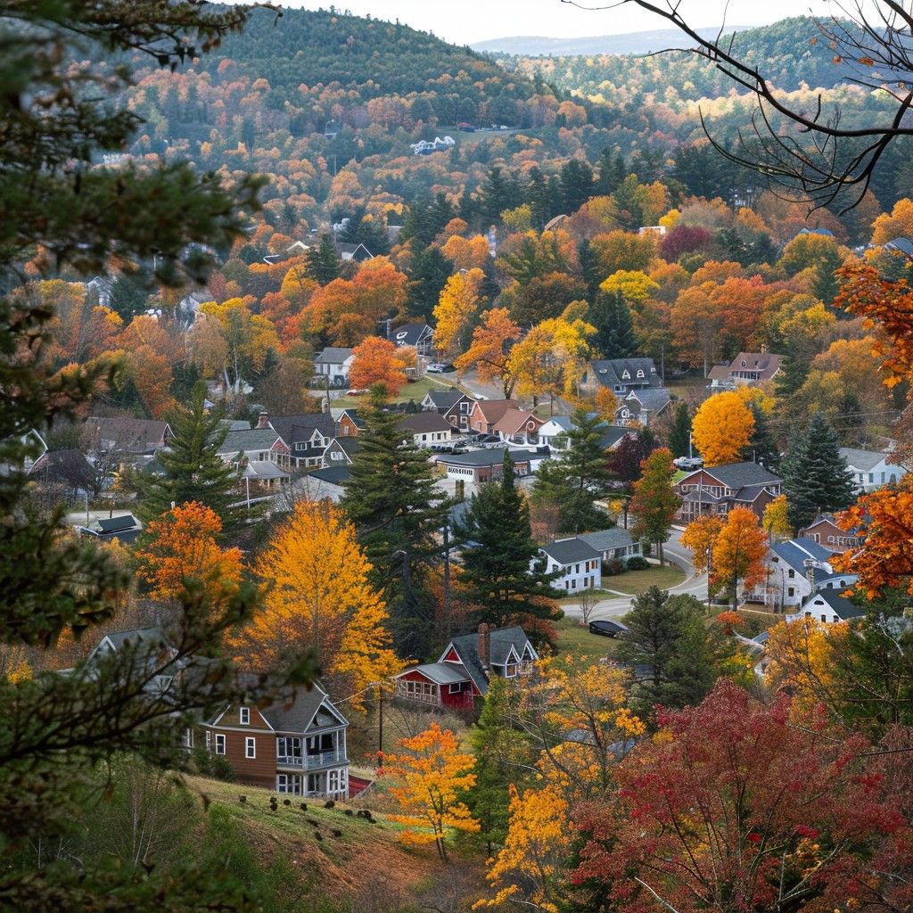 1024x1024 Download Autumn Town View Image, Town, Foliage