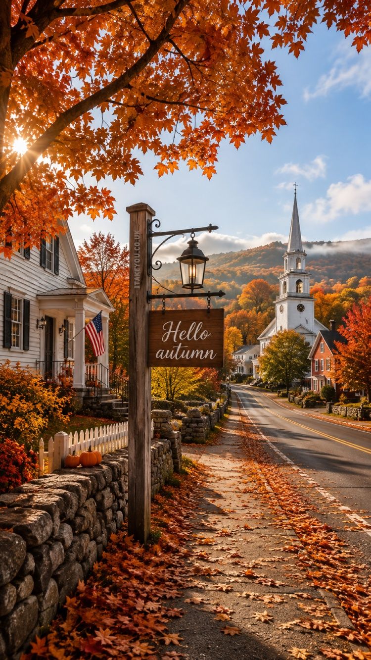 750x1333 Fall Small Town iPhone Wallpaper