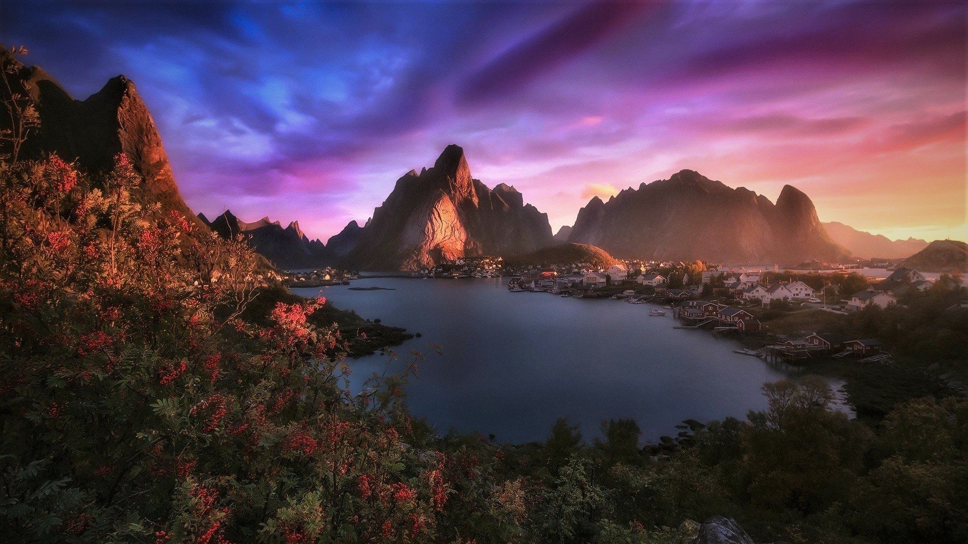 1920x1080 Download Reine Lake Fall Town Mountain Norway Photography Lofoten HD Wallpaperx1080