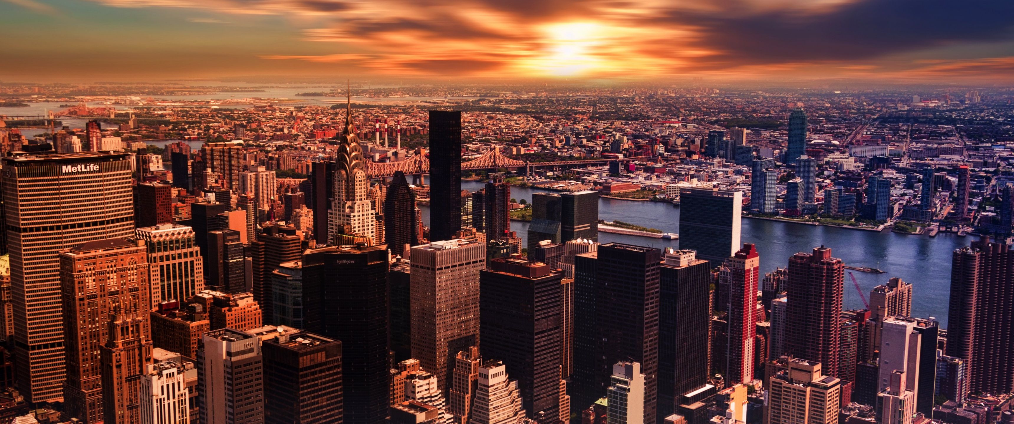3440x1440 New York City Wallpaper 4K, 5K, Cloudy Sky, Sunset, Cityscape