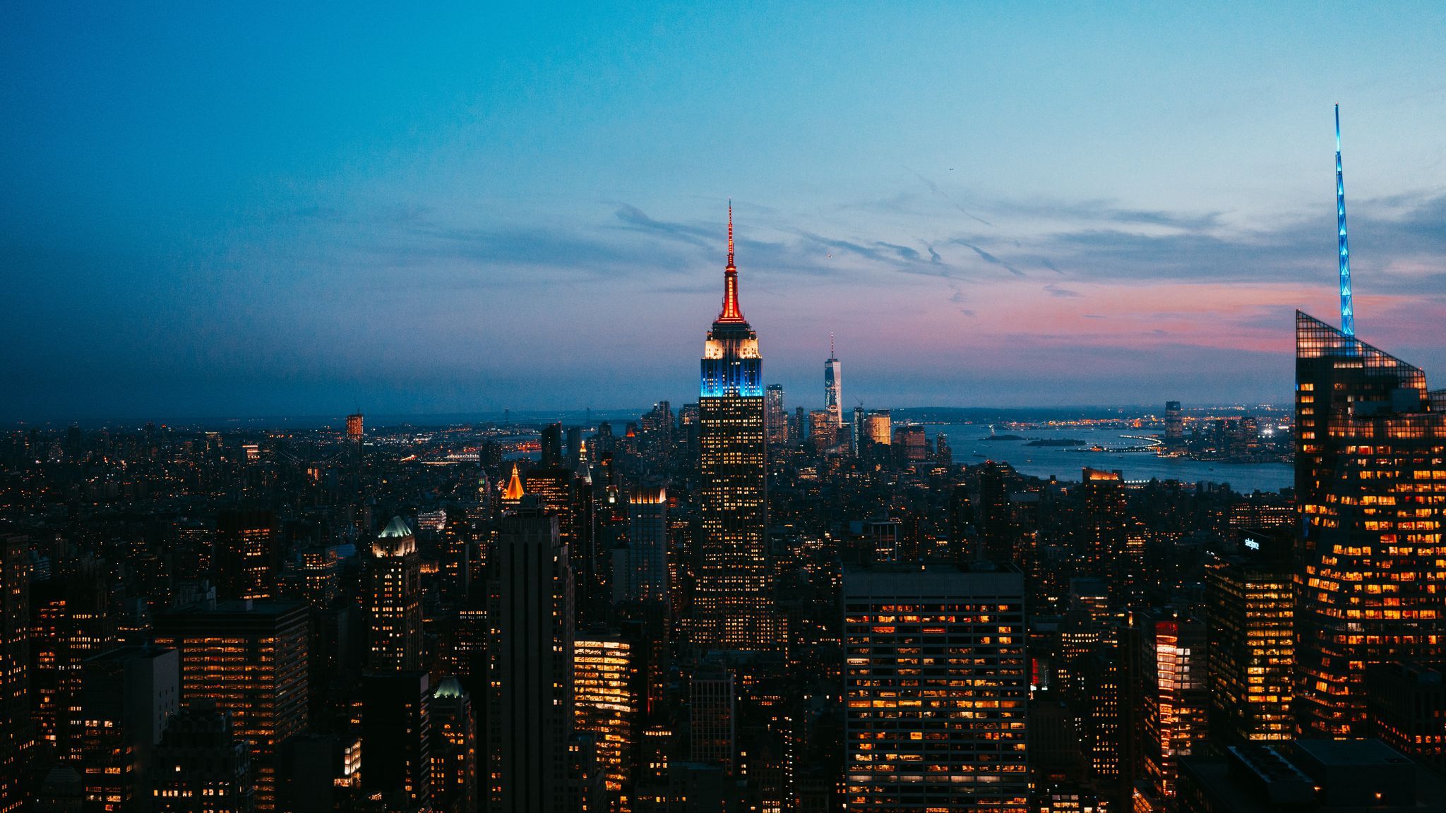 2048x1152 Download wallpaper 2048x1152 new york, united states, skyscrapers, night city ultrawide monitor HD background