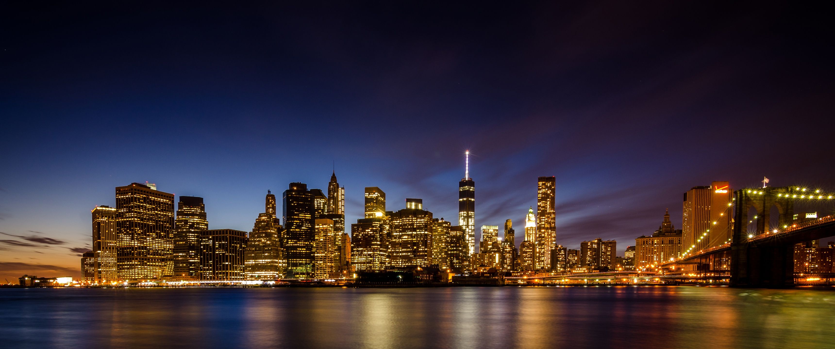 3440x1440 New York City Wallpaper 4K, Long exposure, Skyline