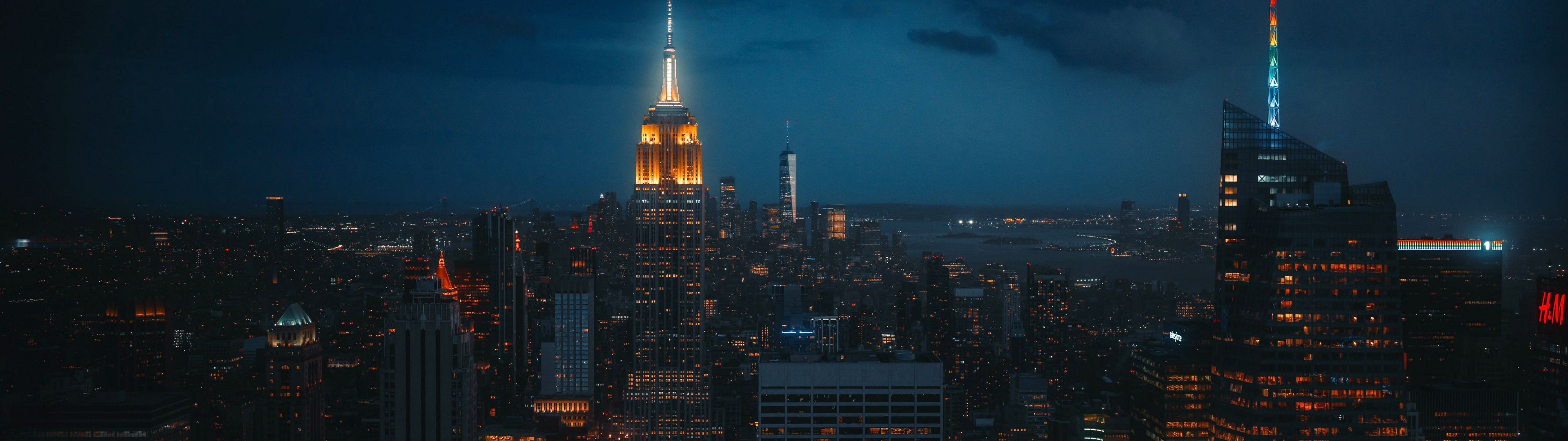 3840x1080 New York City Skyline at Night Aesthetic 4K Wallpaper