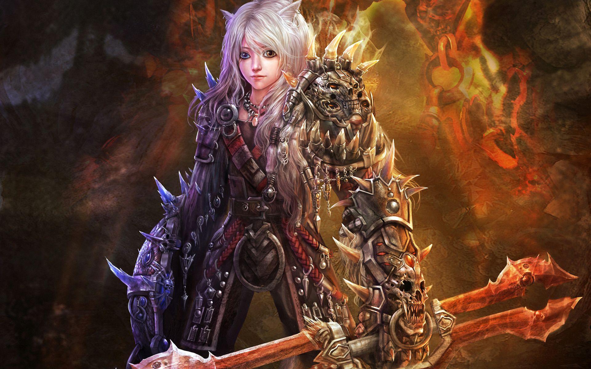 1920x1200 warriors, Armor, Elf, Girl, Boy, Fire, Flames Wallpaper HD / Desktop and Mobile Background