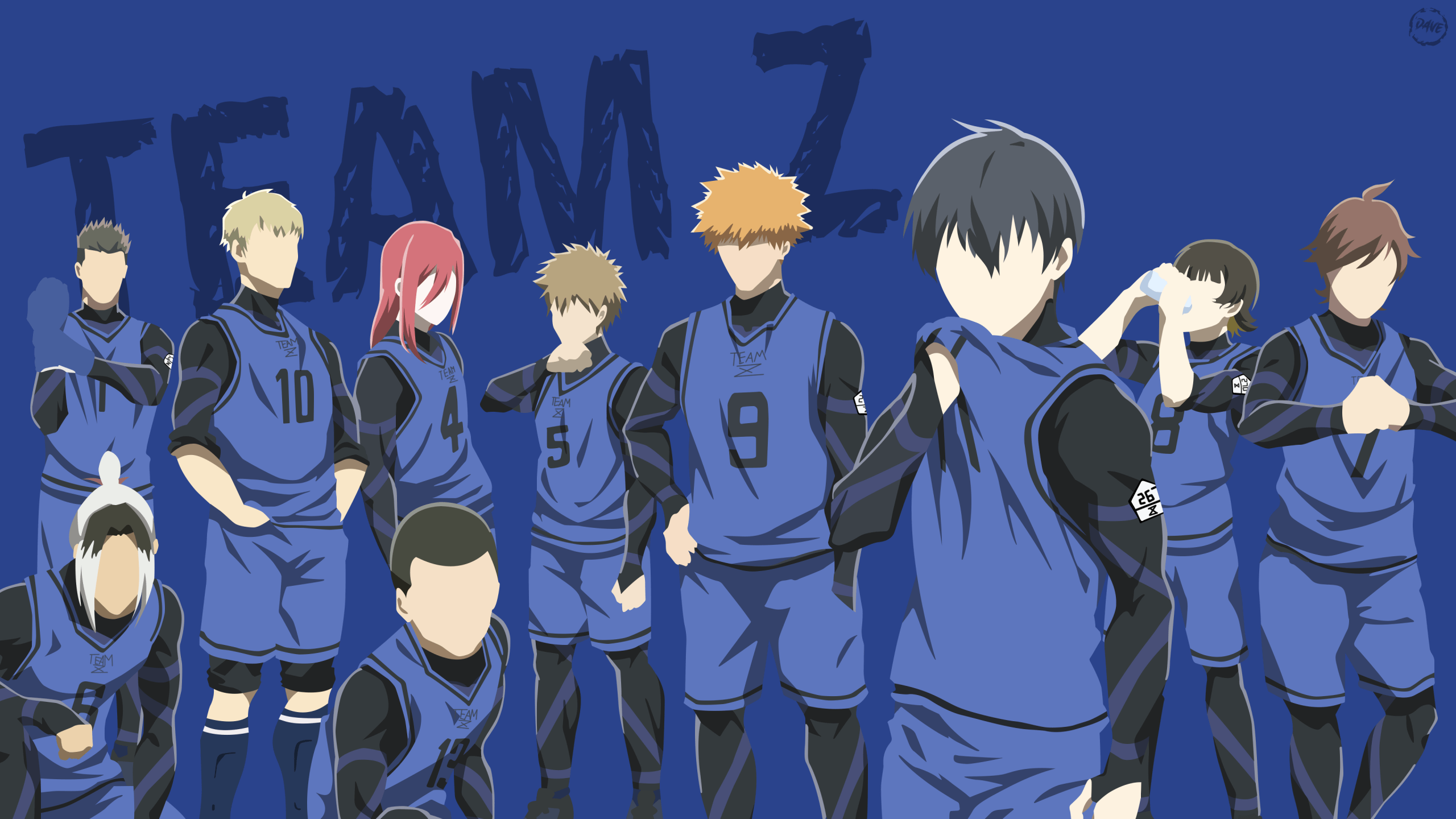 2560x1440 Team Z (Blue Lock) Wallpaper 4K, Faceless, Blue background