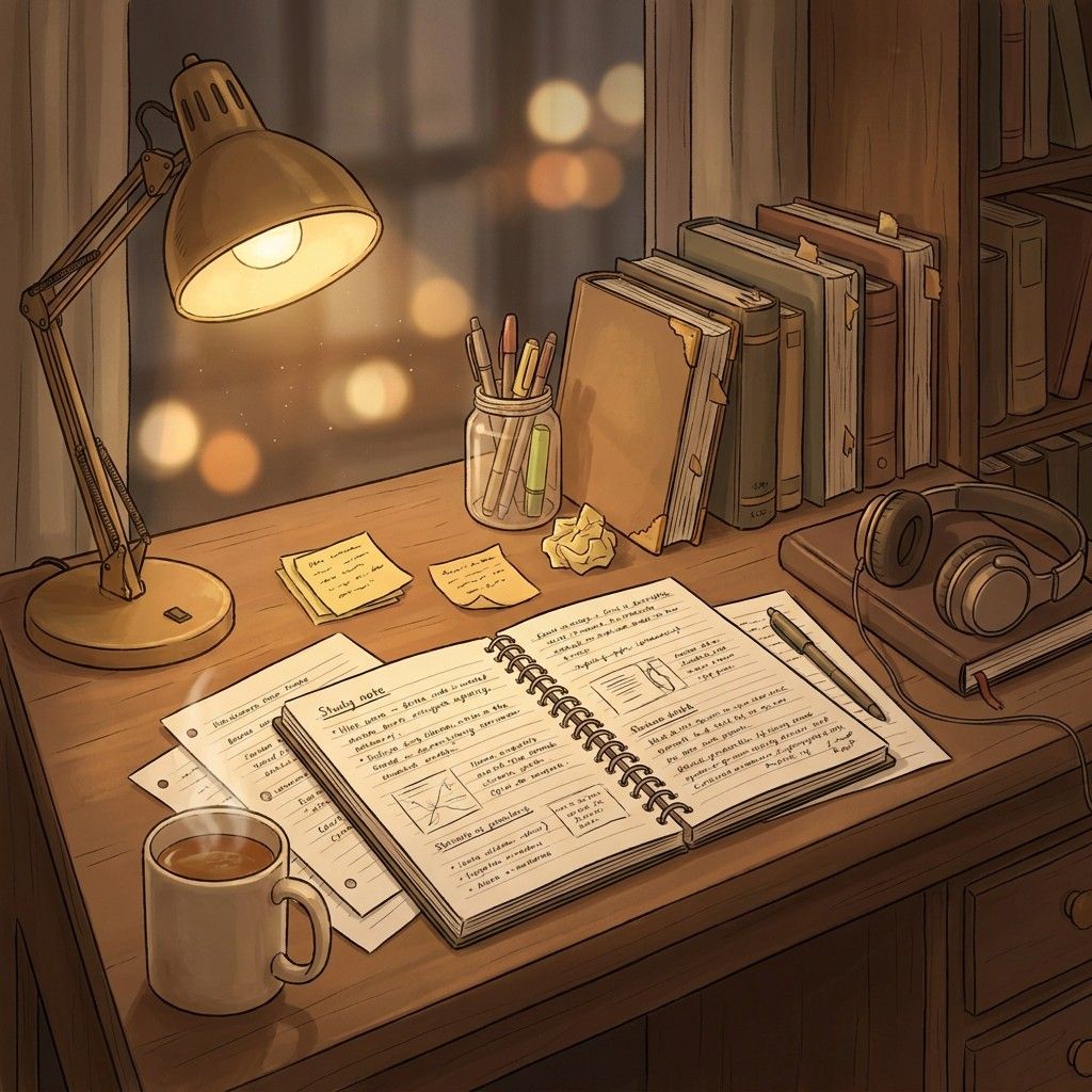 1024x1024 Download Cozy Study Vibes Image, Desk, Notebook