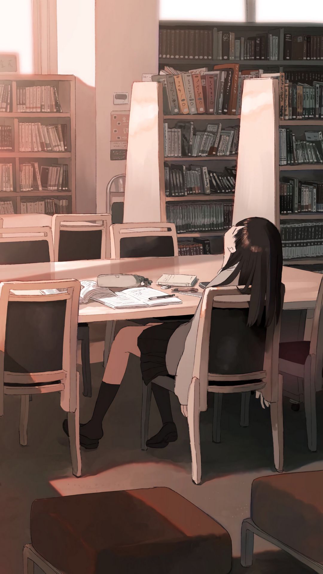 1080x1920 Download wallpaper 1080x1920 girl, library, study, anime samsung galaxy s s note, sony xperia z, z z z htc one, lenovo vibe HD background