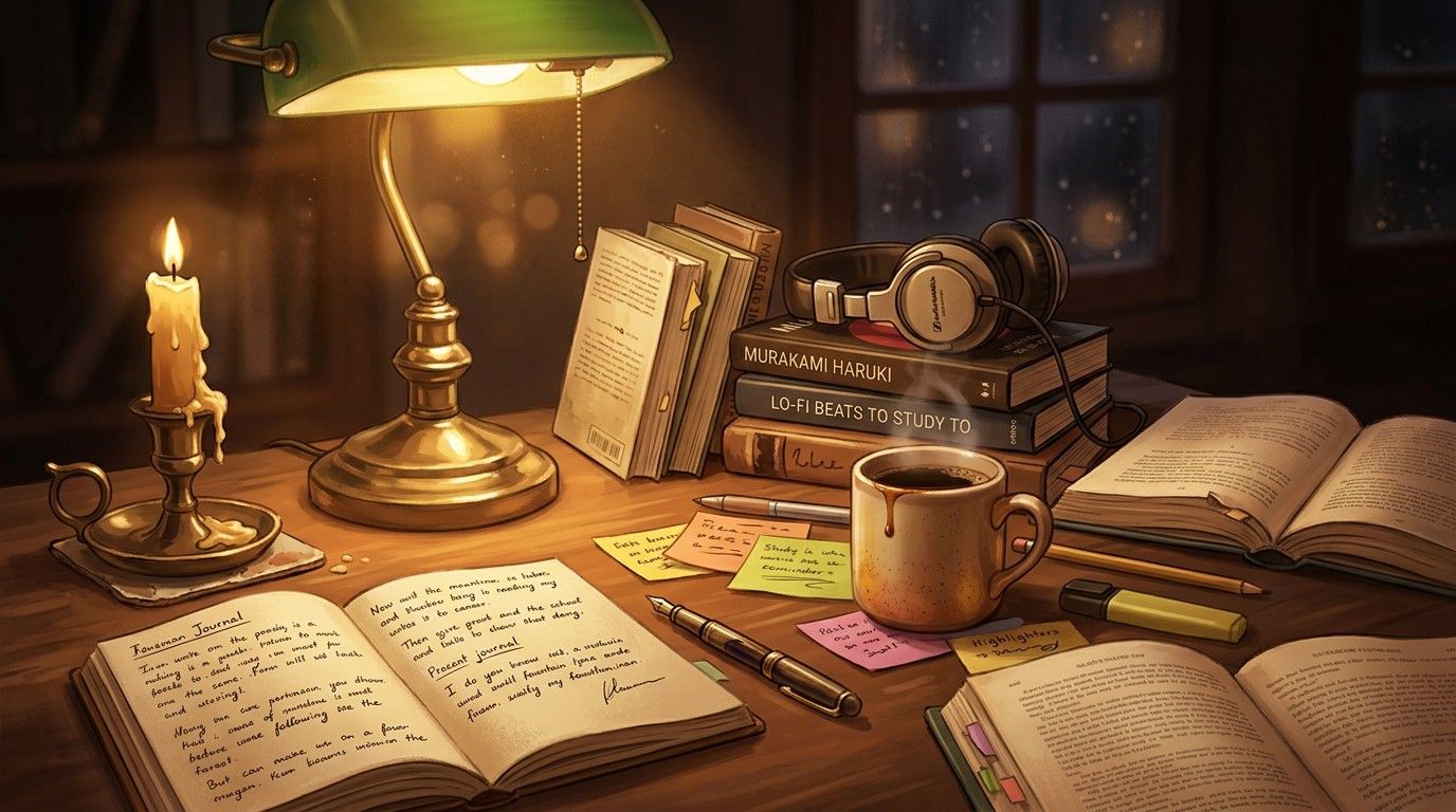 1376x768 Download Cozy Study Vibes Image, Desk, Books